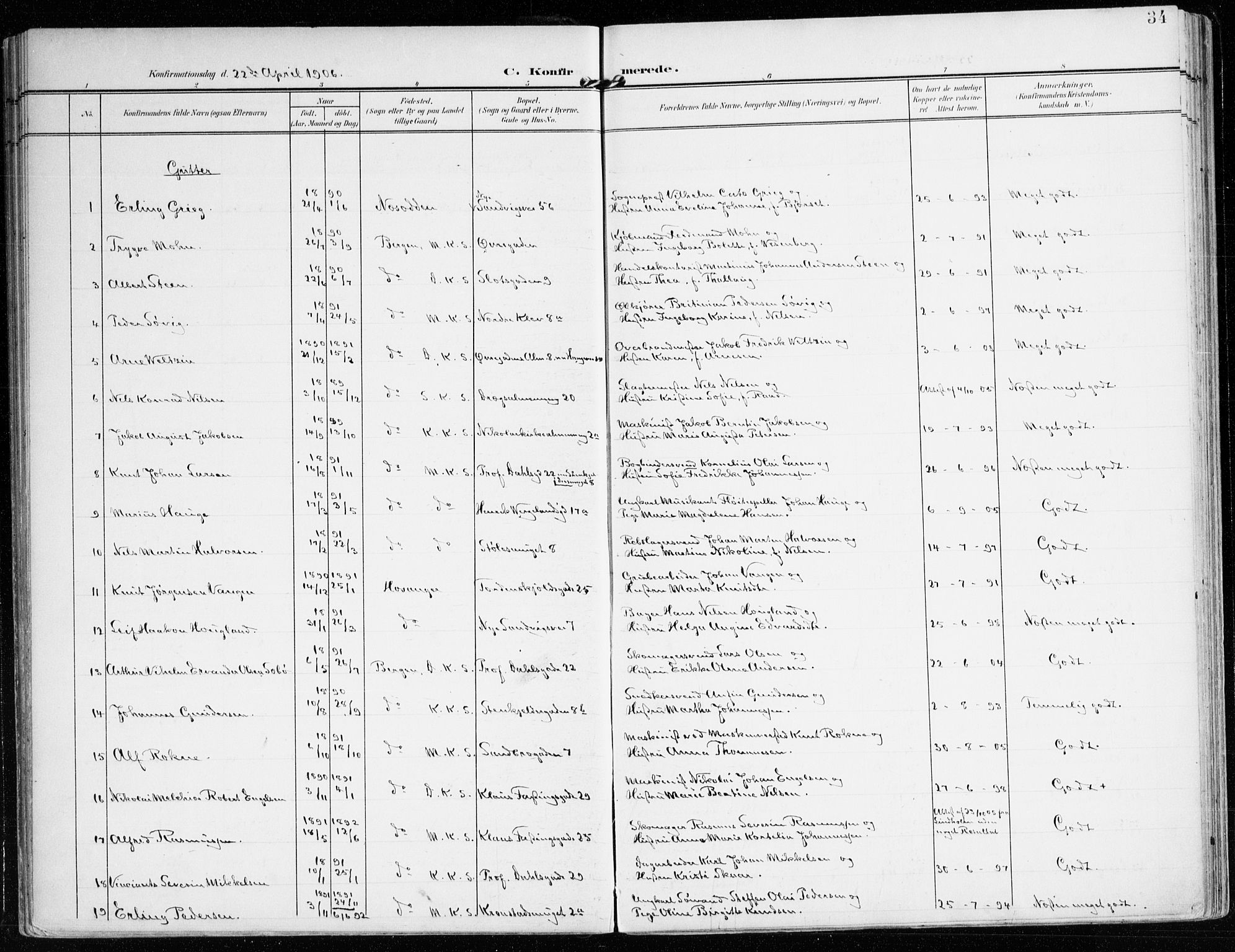 Mariakirken Sokneprestembete, SAB/A-76901/H/Haa/L0014: Parish register (official) no. C 2, 1900-1916, p. 34