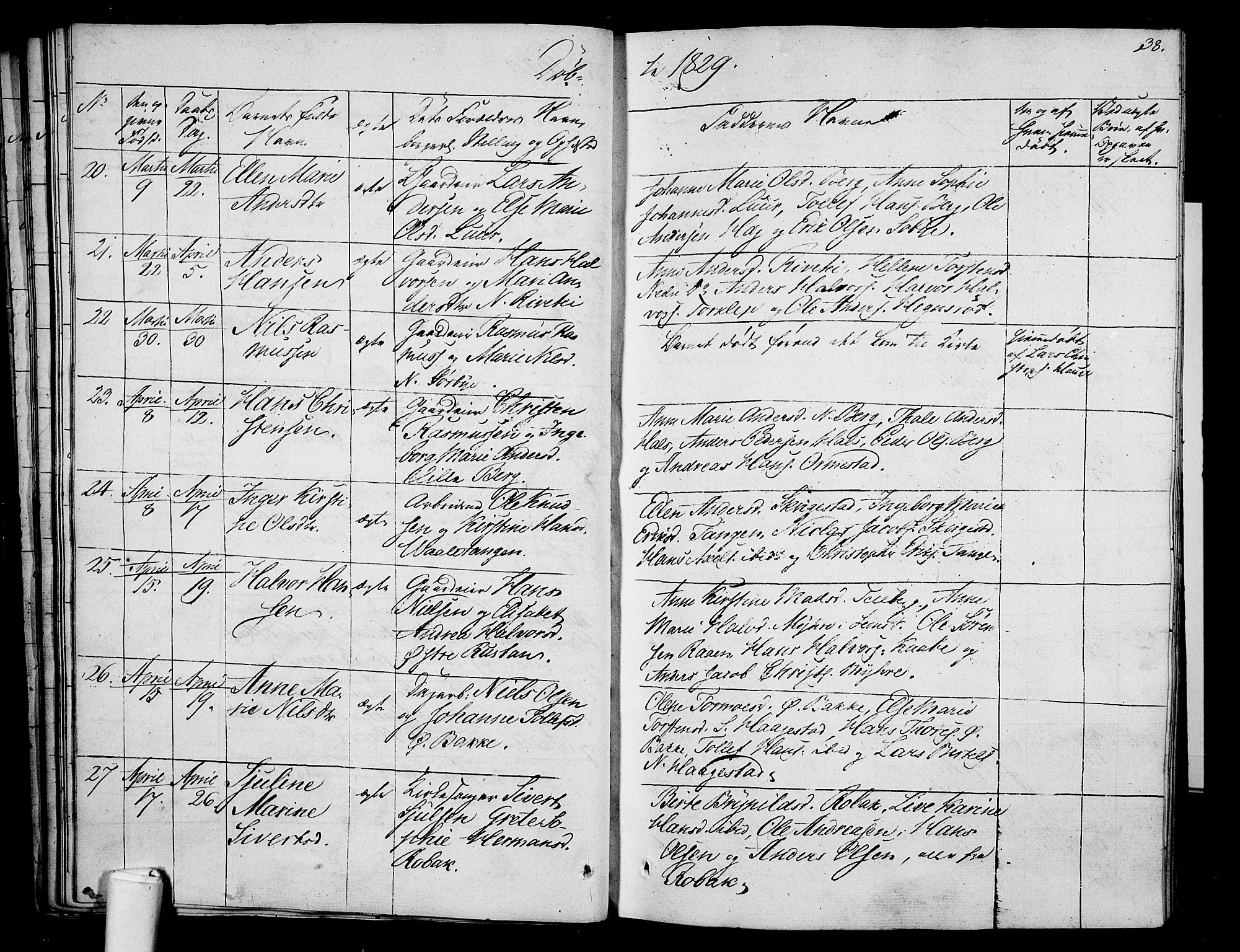 Våle kirkebøker, AV/SAKO-A-334/F/Fa/L0008: Parish register (official) no. I 8, 1824-1844, p. 38