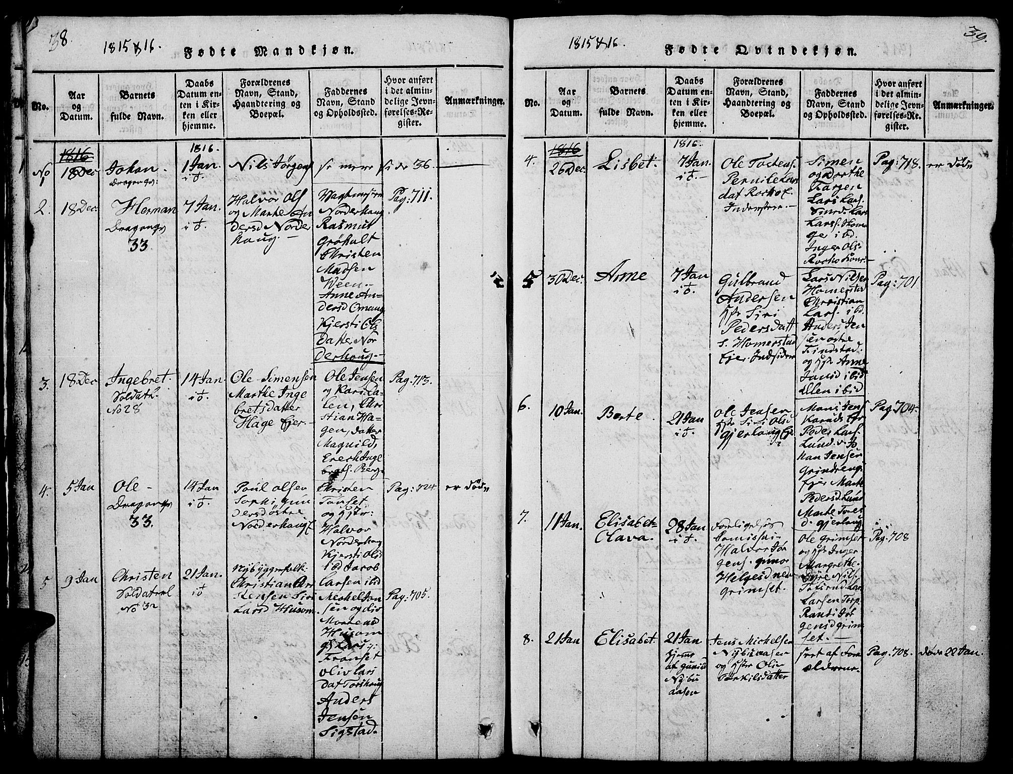 Løten prestekontor, AV/SAH-PREST-022/L/La/L0001: Parish register (copy) no. 1, 1812-1832, p. 38-39