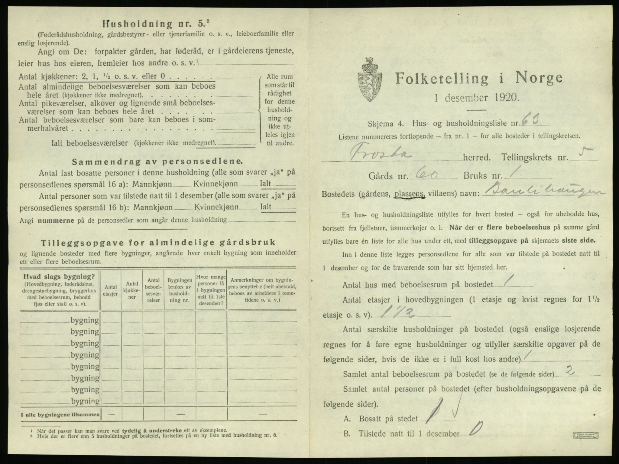 SAT, 1920 census for Frosta, 1920, p. 1012