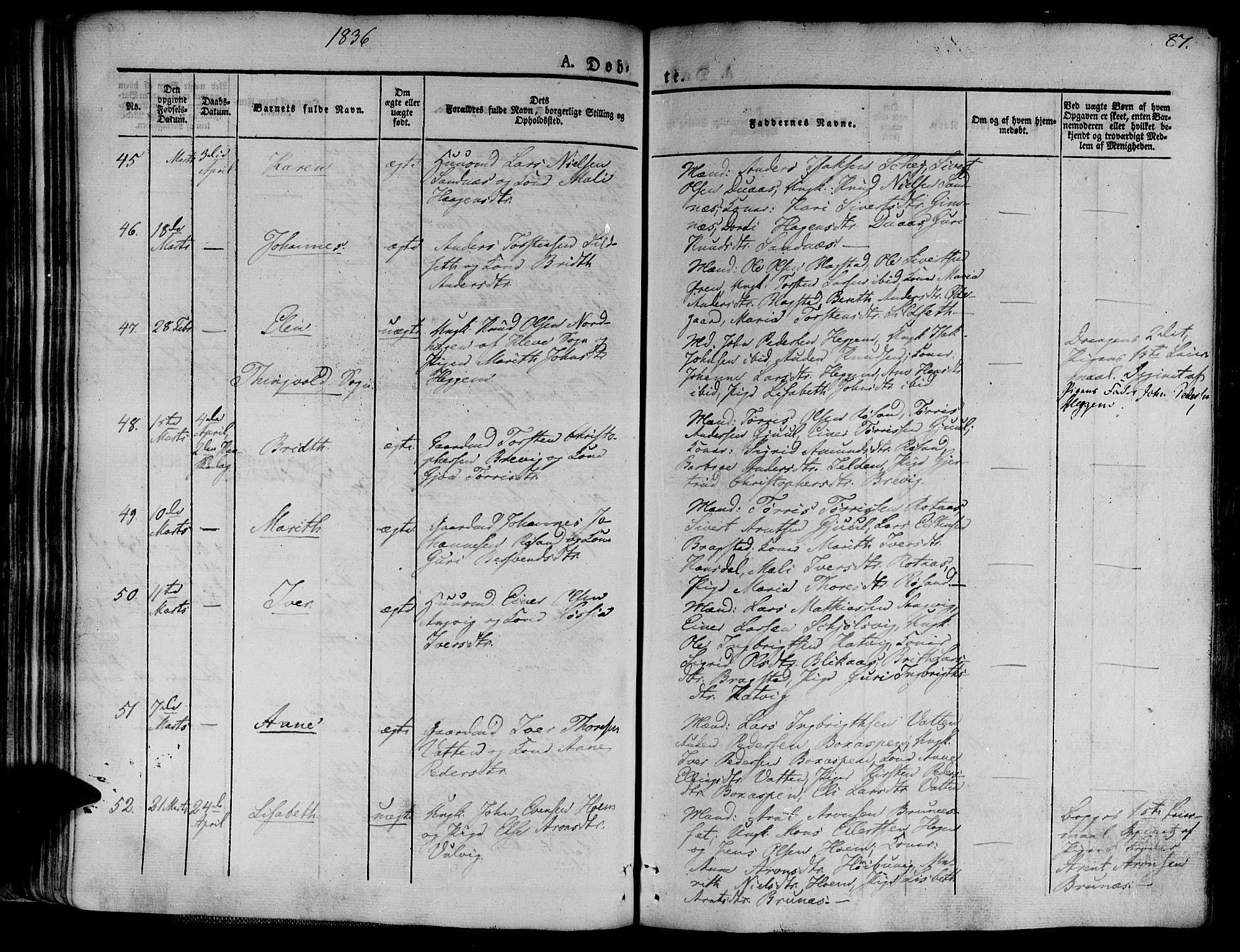 Ministerialprotokoller, klokkerbøker og fødselsregistre - Møre og Romsdal, AV/SAT-A-1454/586/L0983: Parish register (official) no. 586A09, 1829-1843, p. 87