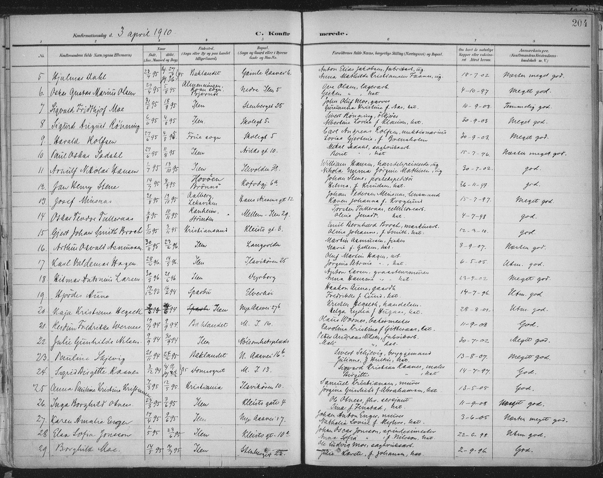 Ministerialprotokoller, klokkerbøker og fødselsregistre - Sør-Trøndelag, SAT/A-1456/603/L0167: Parish register (official) no. 603A06, 1896-1932, p. 204