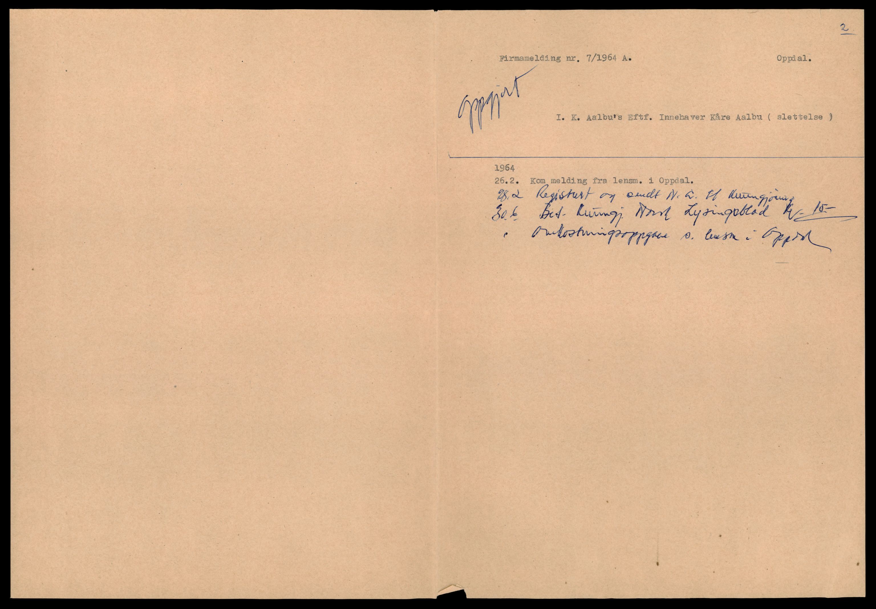 Orkdal sorenskriveri, SAT/A-4169/2/J/Jd/Jdb/L0004: Enkeltmannsforetak, A - M, 1921-1964, p. 1
