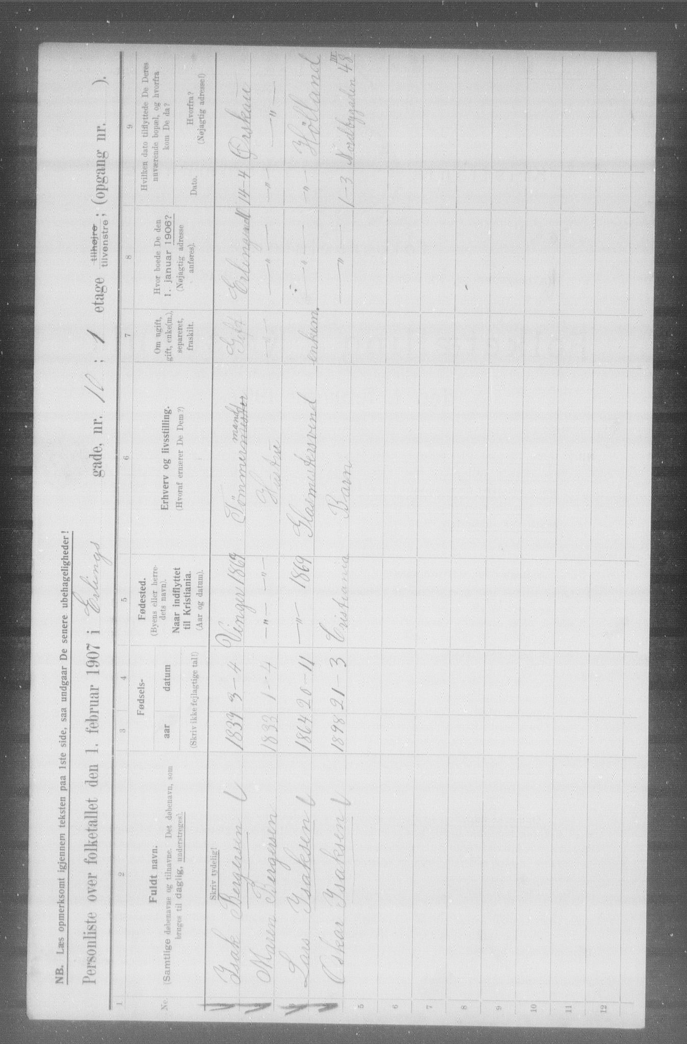 OBA, Municipal Census 1907 for Kristiania, 1907, p. 11113