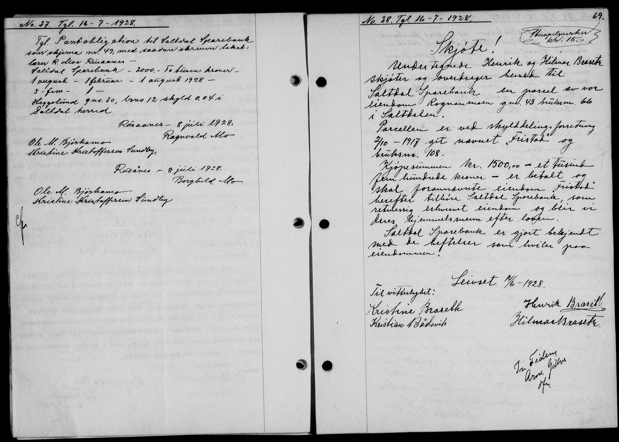 Salten sorenskriveri, SAT/A-4578/1/2/2C/L0056: Mortgage book no. 46, 1928-1929, Deed date: 16.07.1928