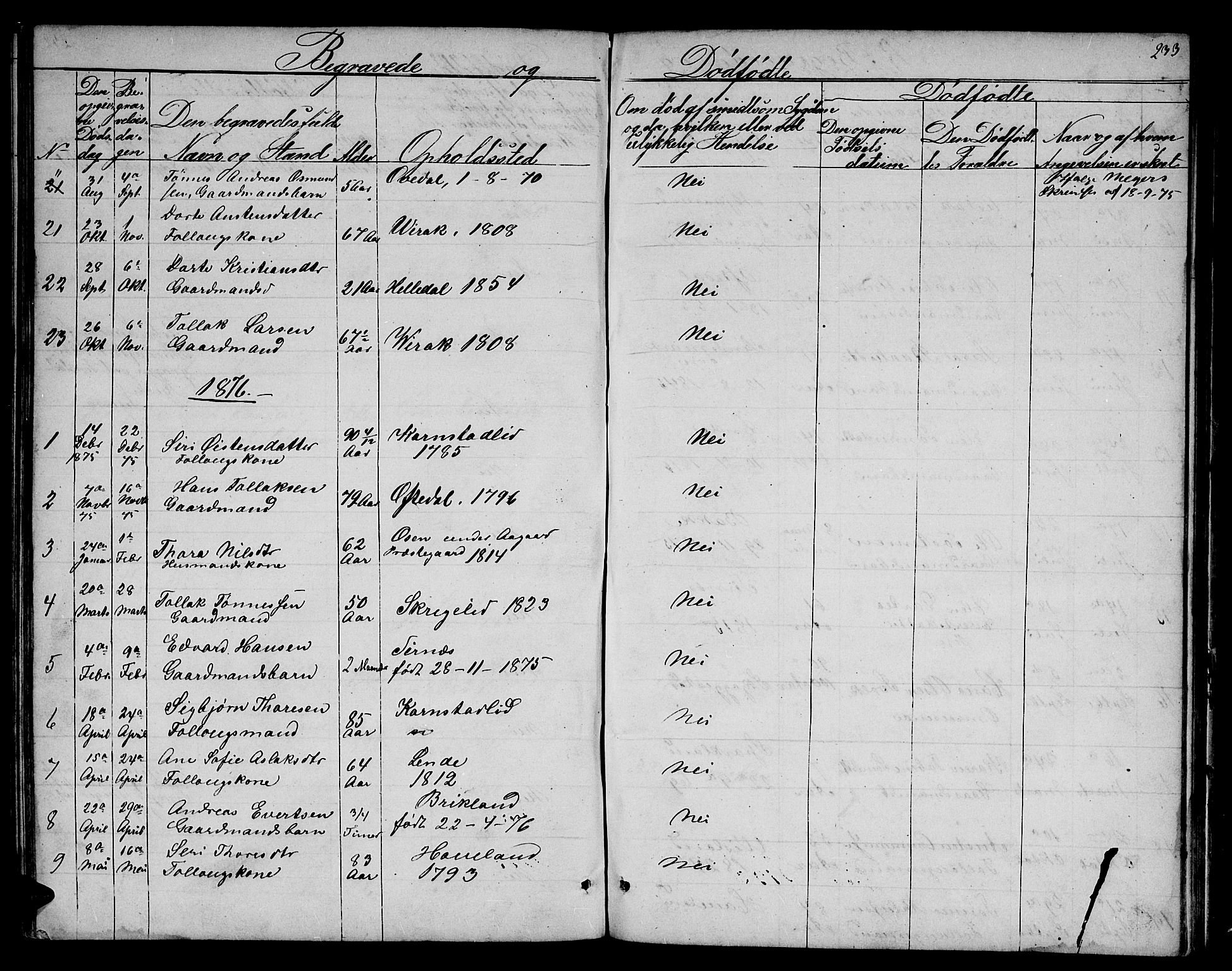 Bakke sokneprestkontor, SAK/1111-0002/F/Fb/Fba/L0001: Parish register (copy) no. B 1, 1849-1879, p. 233