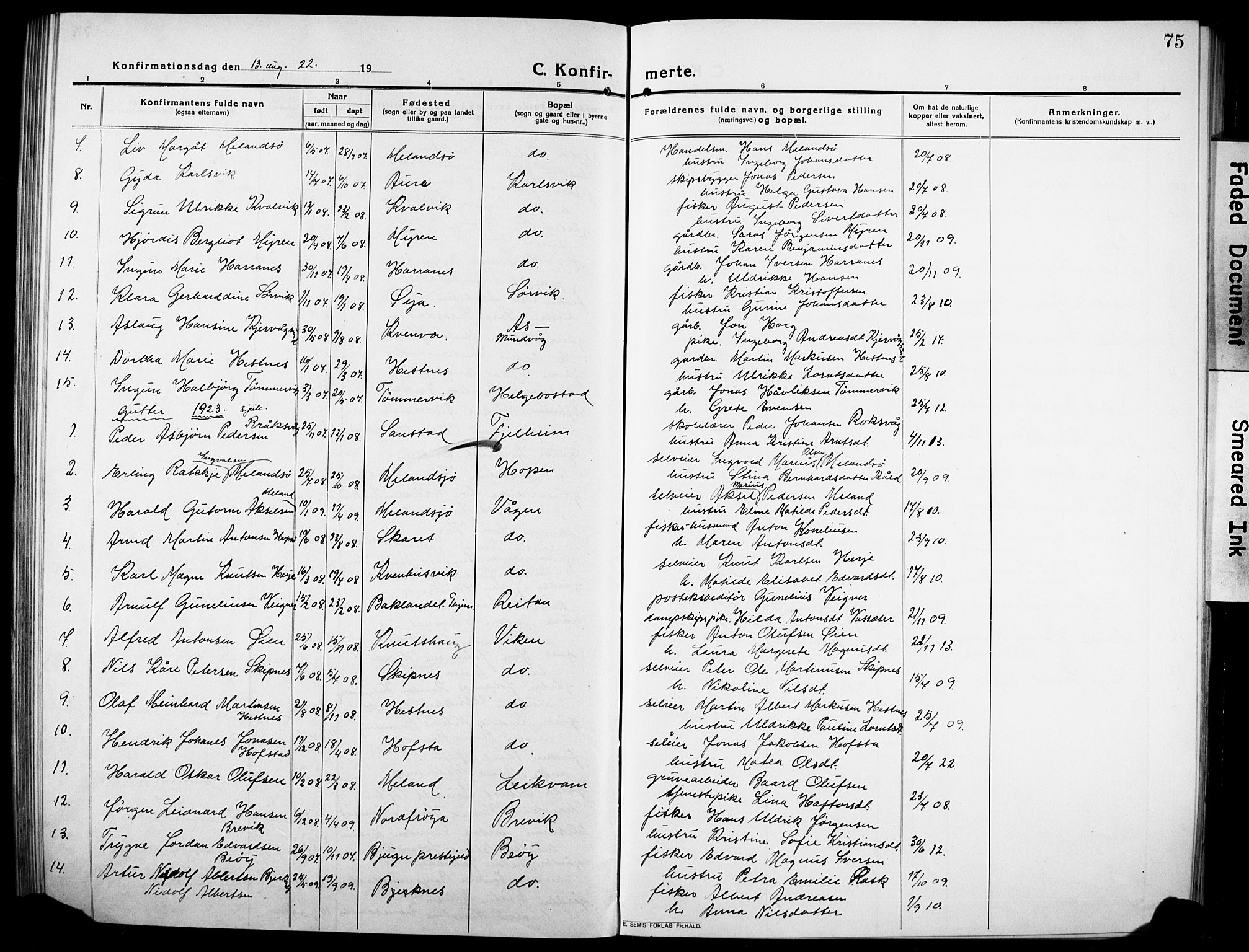 Ministerialprotokoller, klokkerbøker og fødselsregistre - Sør-Trøndelag, SAT/A-1456/634/L0543: Parish register (copy) no. 634C05, 1917-1928, p. 75