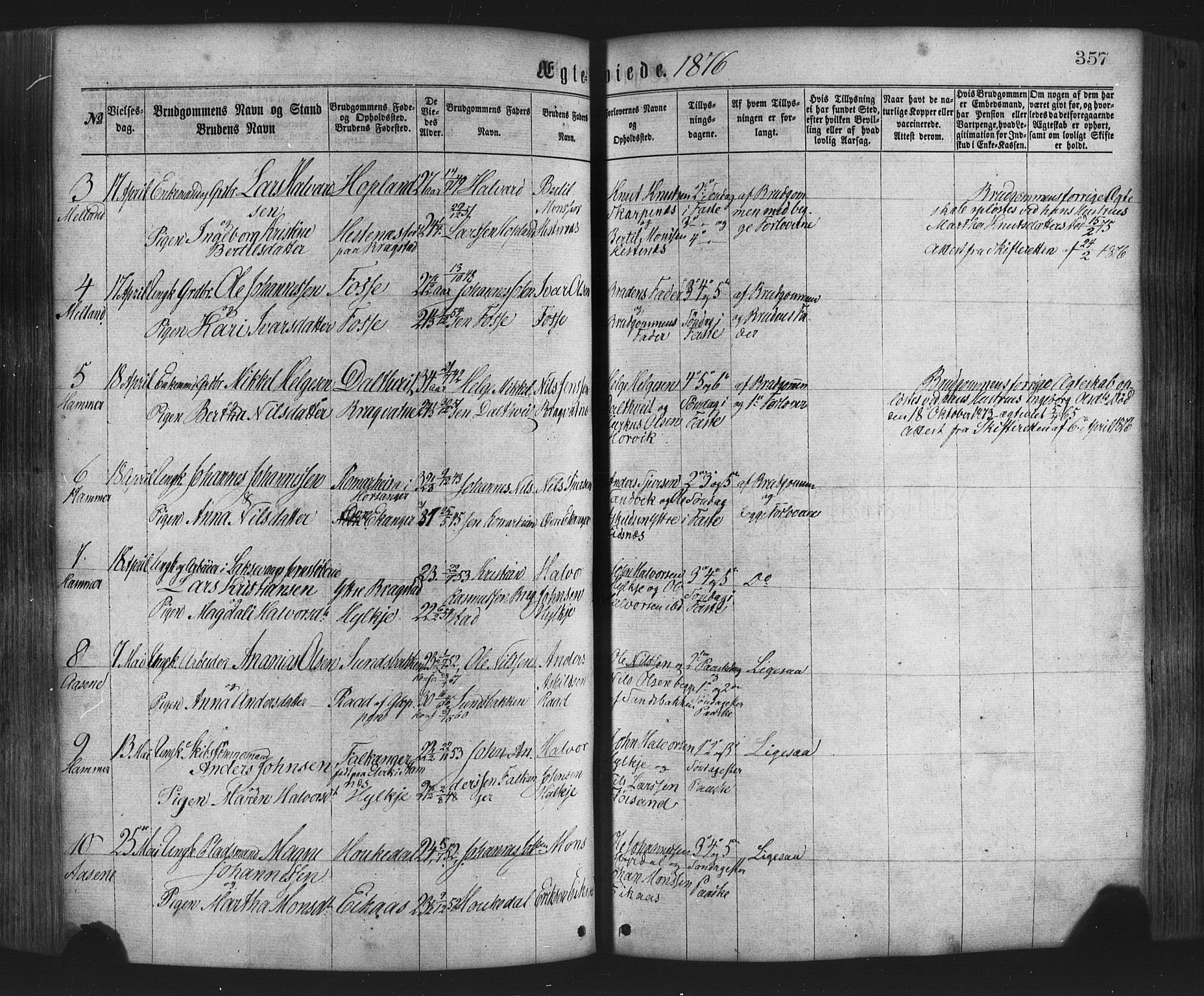 Hamre sokneprestembete, AV/SAB-A-75501/H/Ha/Haa/Haaa/L0015: Parish register (official) no. A 15, 1870-1881, p. 357