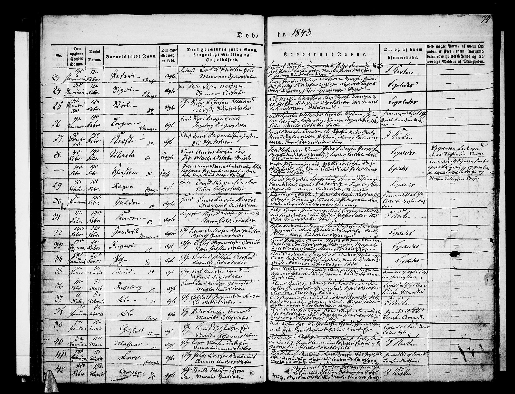 Voss sokneprestembete, SAB/A-79001/H/Haa: Parish register (official) no. A 13, 1836-1851, p. 74