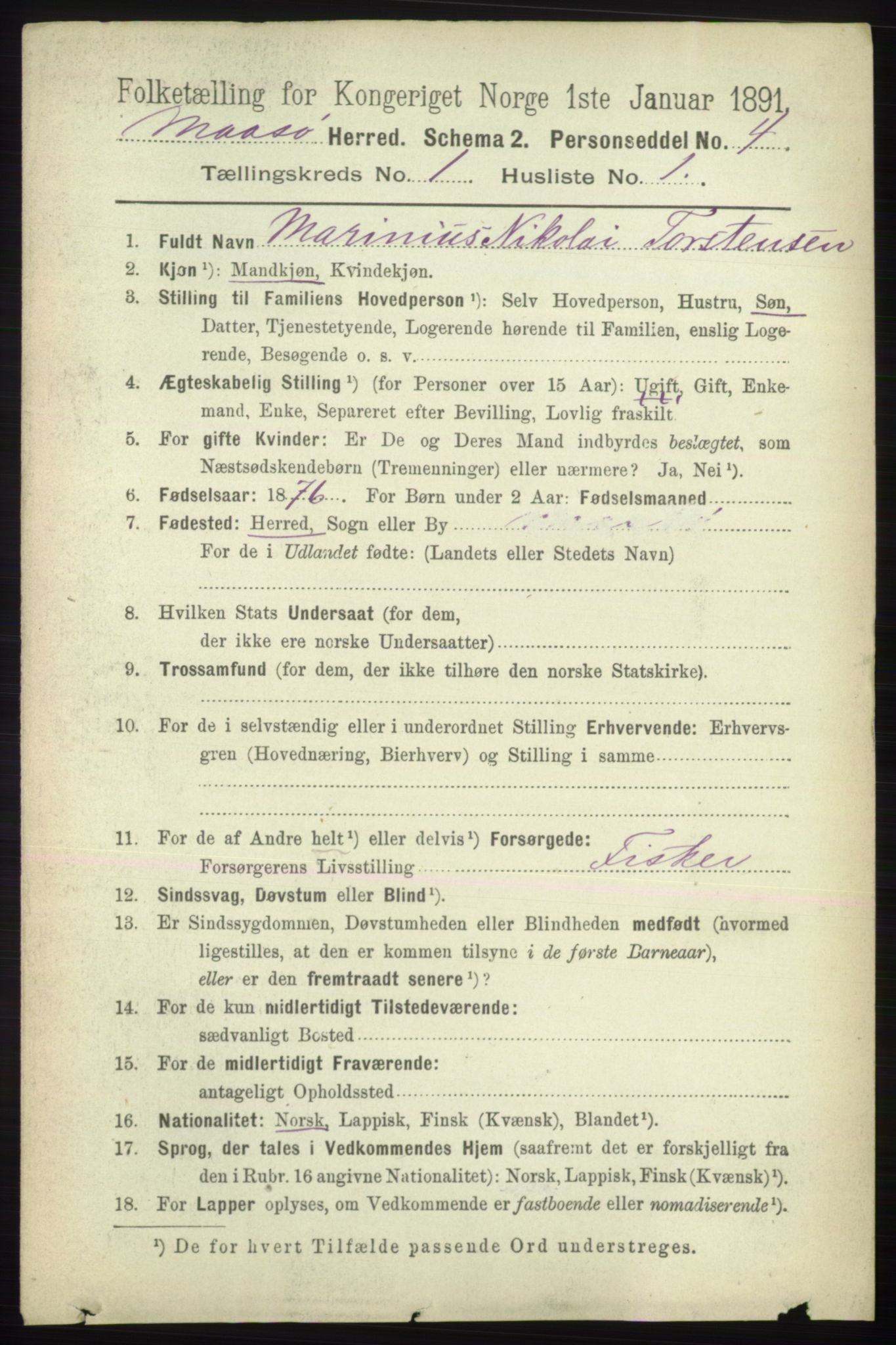 RA, 1891 census for 2018 Måsøy, 1891, p. 58