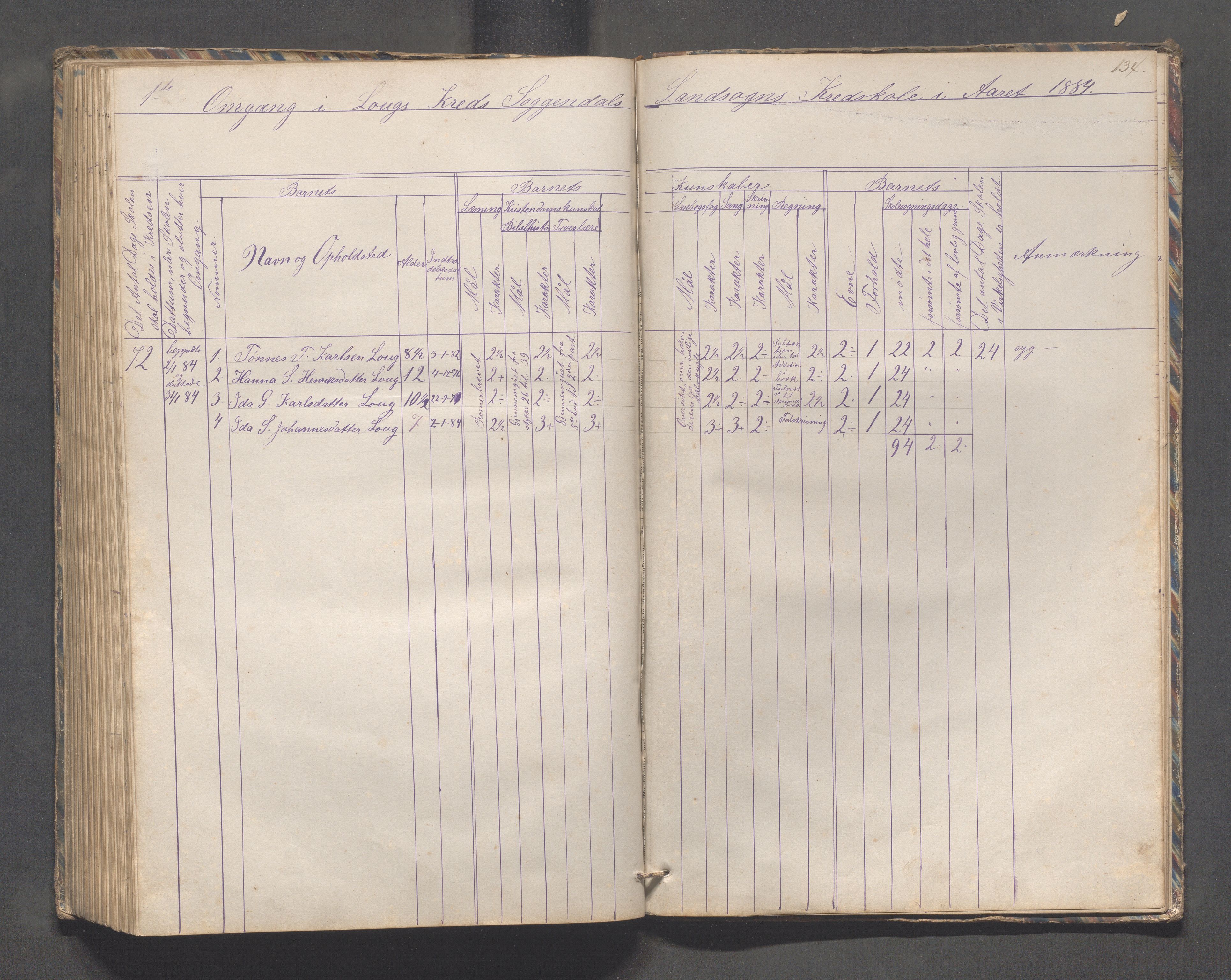 Sokndal kommune- Skolestyret/Skolekontoret, IKAR/K-101142/H/L0010: Skoleprotokoll - Åna-Sira, Log, Brambo,Skogstad,Tellnes, 1865-1886, p. 134