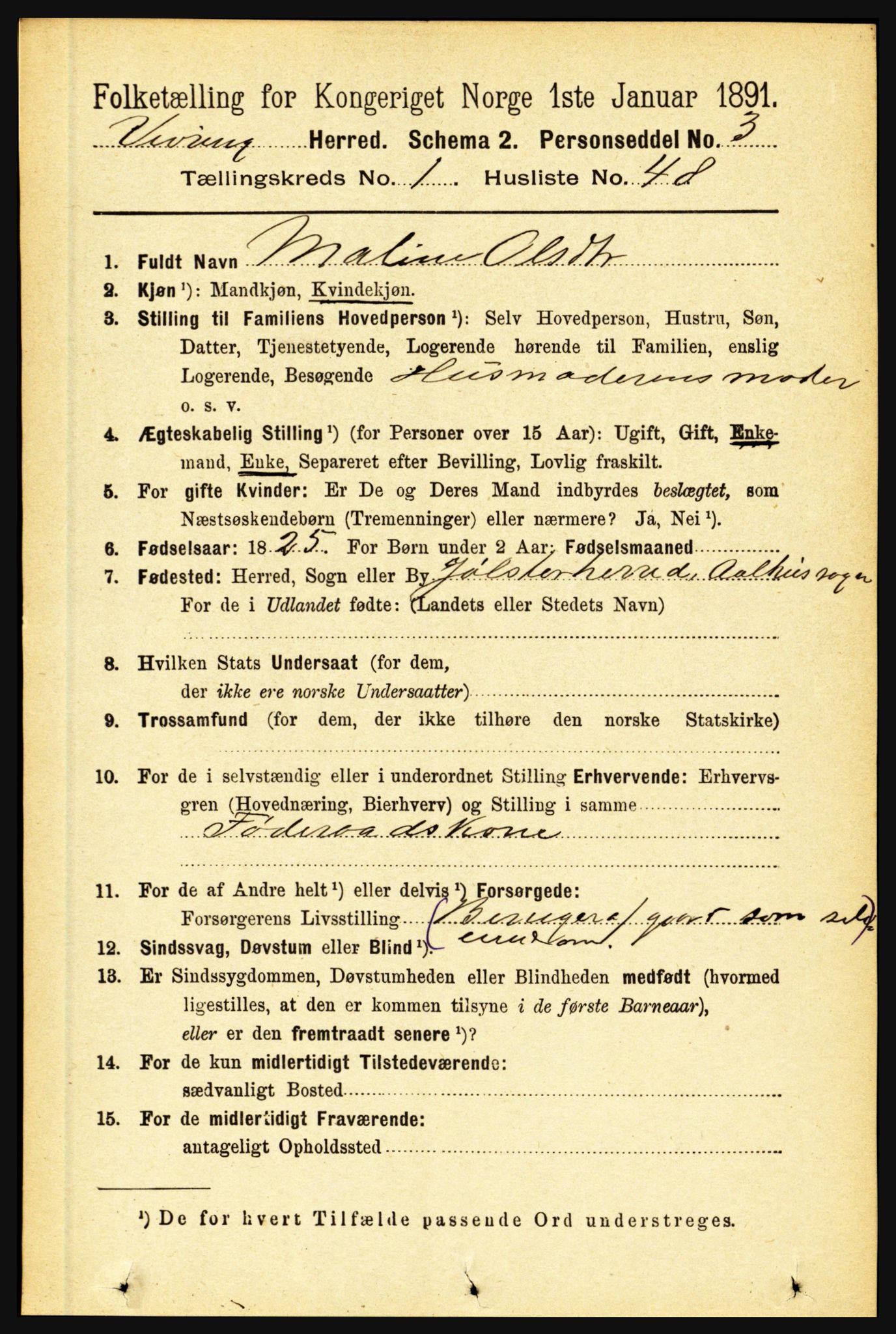 RA, 1891 census for 1434 Vevring, 1891, p. 349