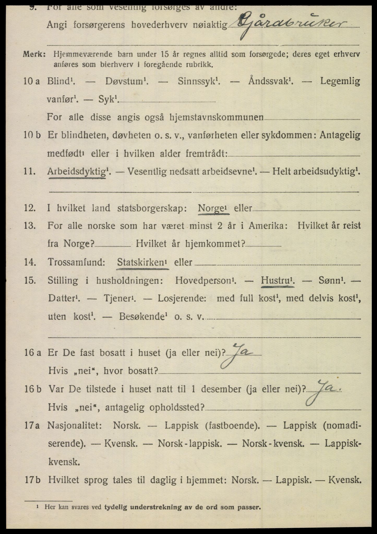 SAT, 1920 census for Nesna, 1920, p. 6558