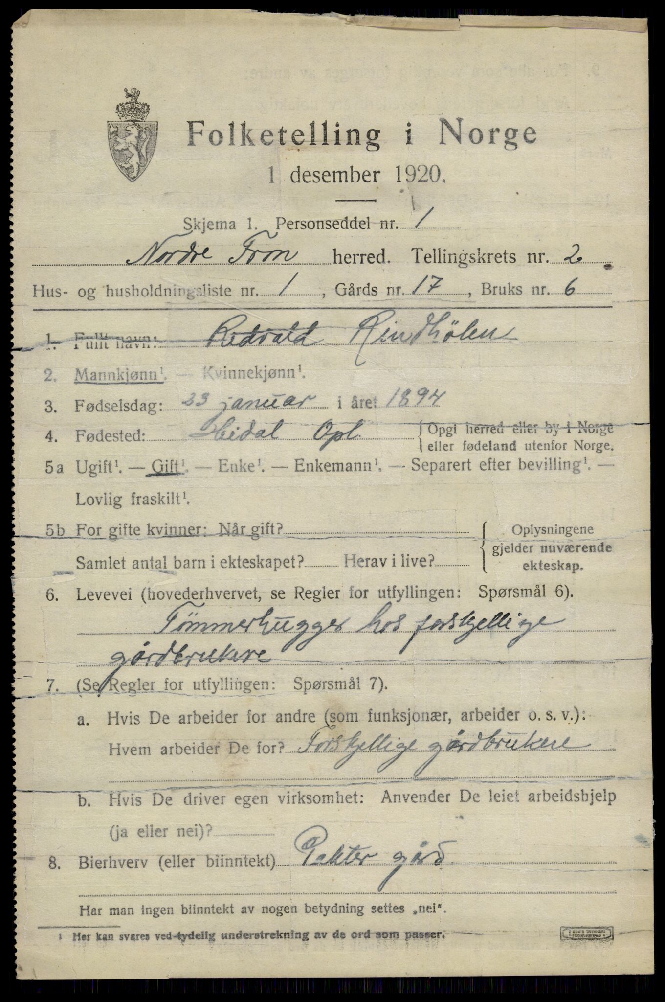 SAH, 1920 census for Nord-Fron, 1920, p. 2674