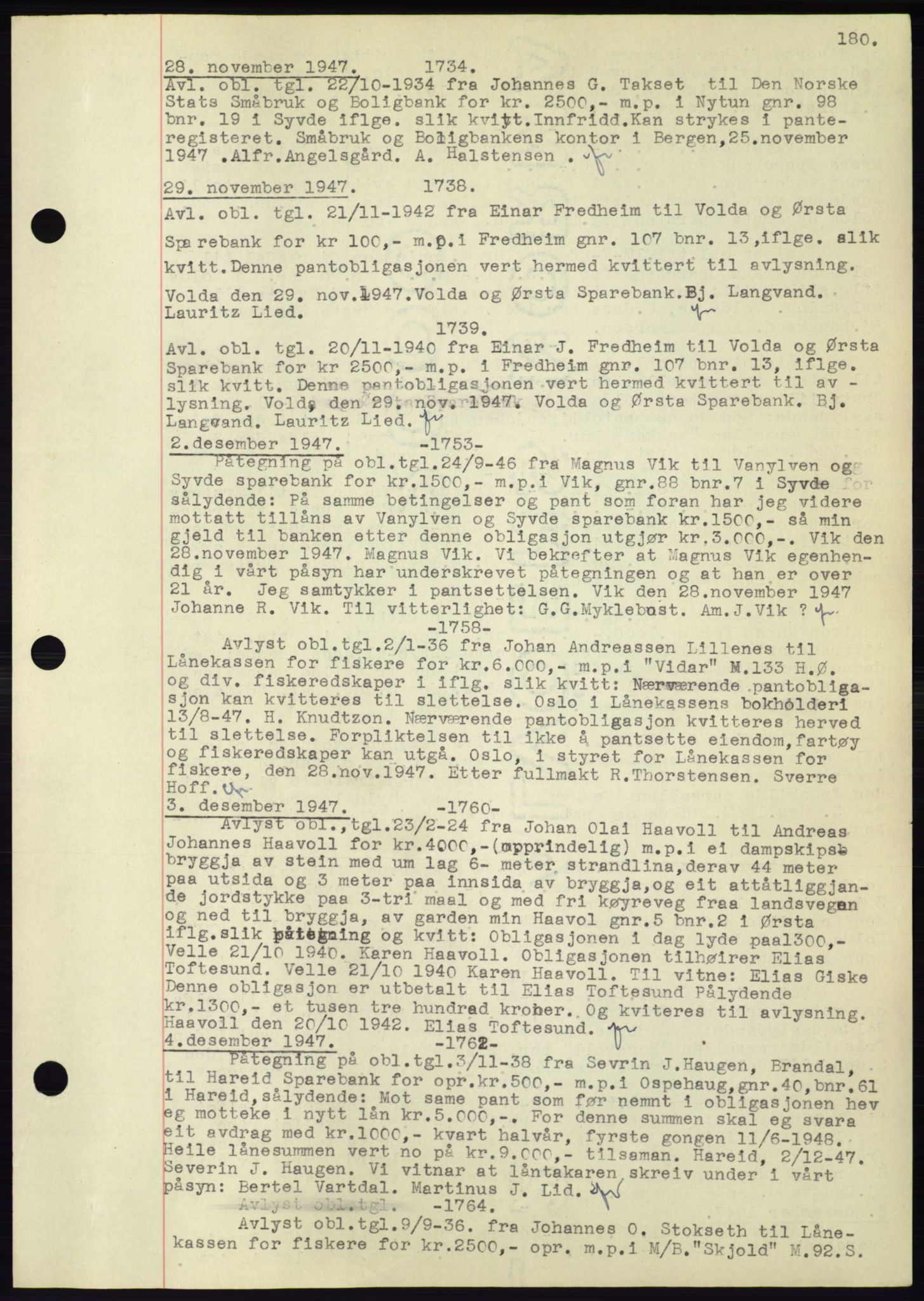 Søre Sunnmøre sorenskriveri, AV/SAT-A-4122/1/2/2C/L0072: Mortgage book no. 66, 1941-1955, Diary no: : 1734/1947