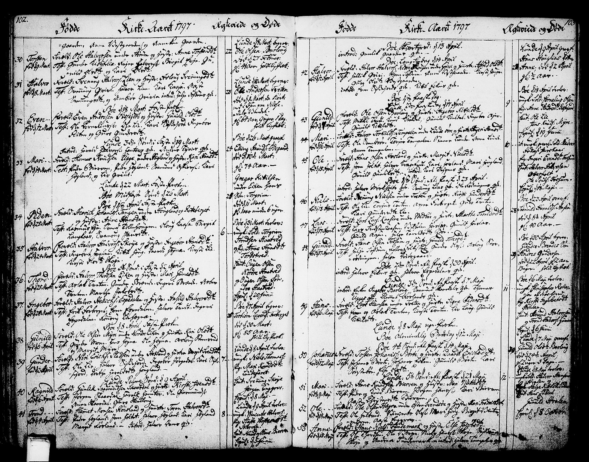 Bø kirkebøker, SAKO/A-257/F/Fa/L0005: Parish register (official) no. 5, 1785-1815, p. 102-103