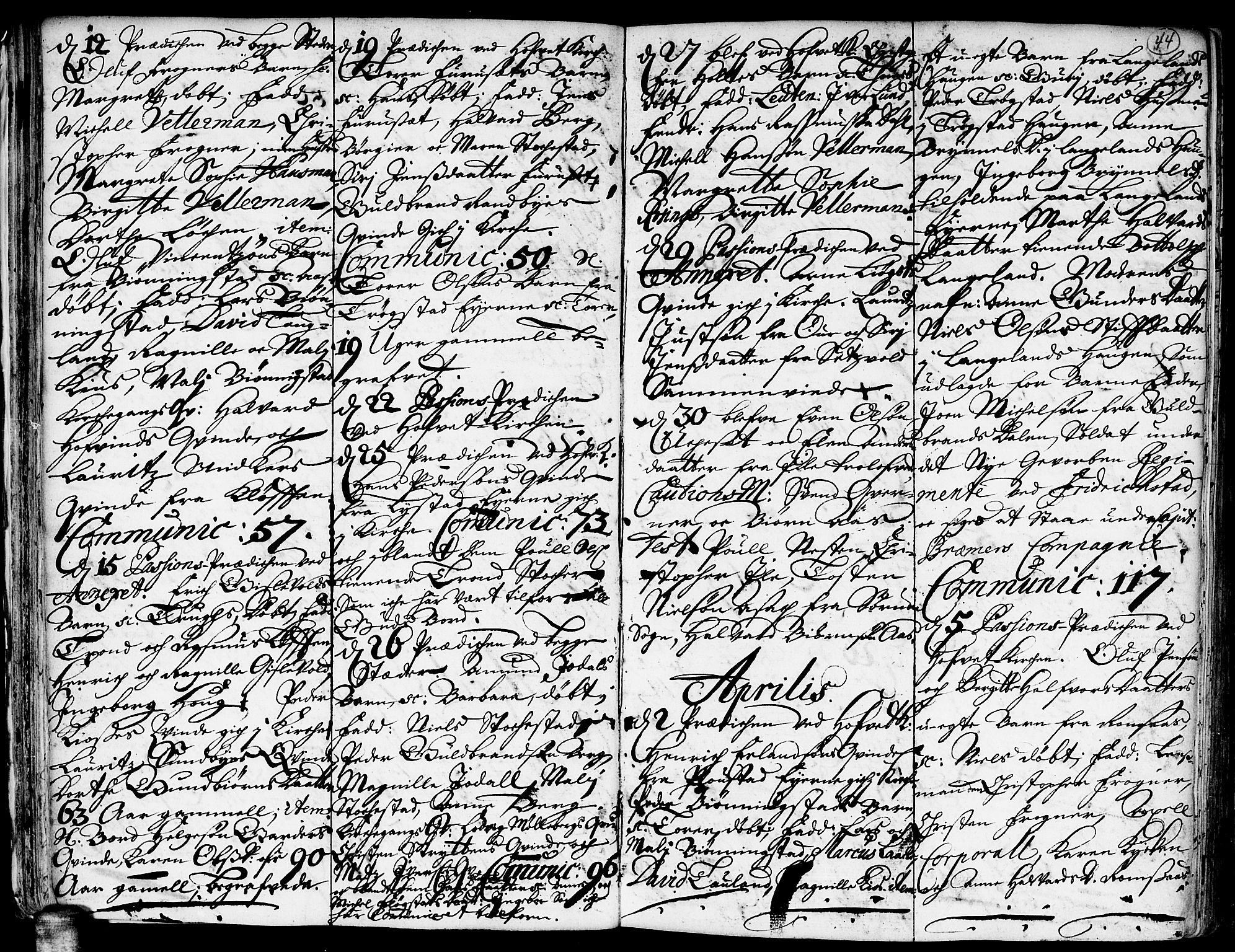 Ullensaker prestekontor Kirkebøker, AV/SAO-A-10236a/F/Fa/L0001: Parish register (official) no. I 1, 1689-1701, p. 44