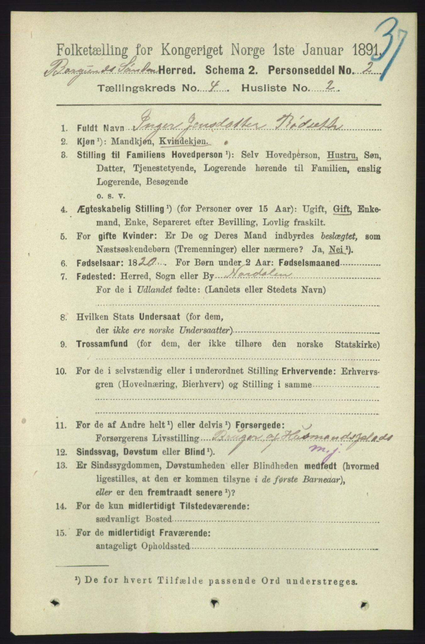 RA, 1891 census for 1531 Borgund, 1891, p. 1006