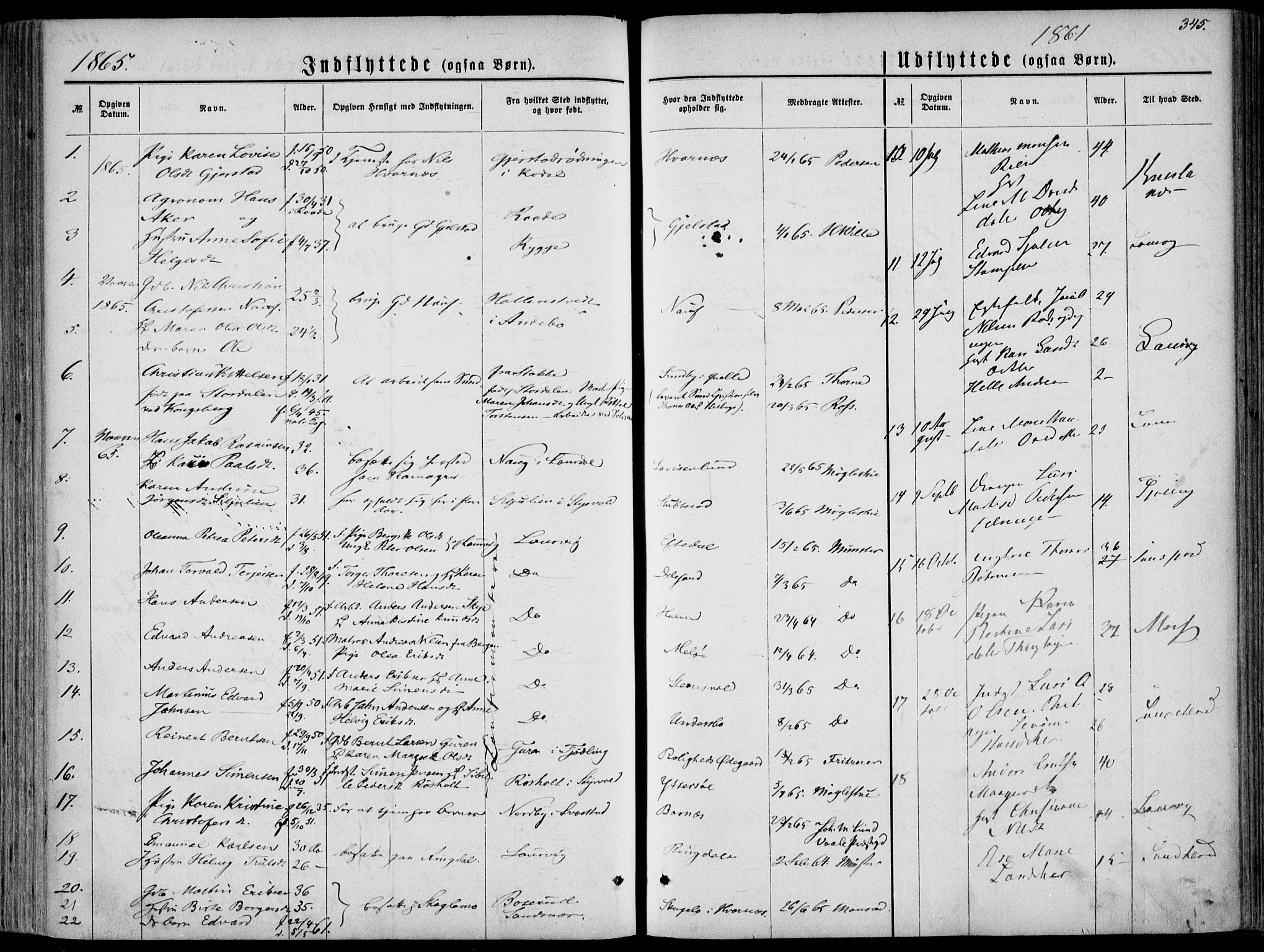 Hedrum kirkebøker, AV/SAKO-A-344/F/Fa/L0007: Parish register (official) no. I 7, 1857-1868, p. 345