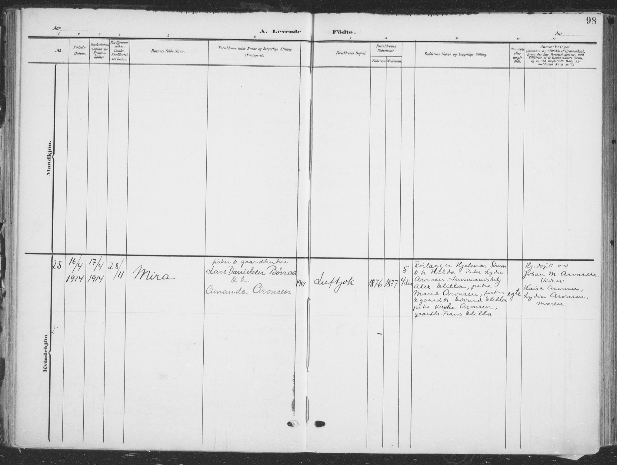 Tana sokneprestkontor, SATØ/S-1334/H/Ha/L0007kirke: Parish register (official) no. 7, 1904-1918, p. 98