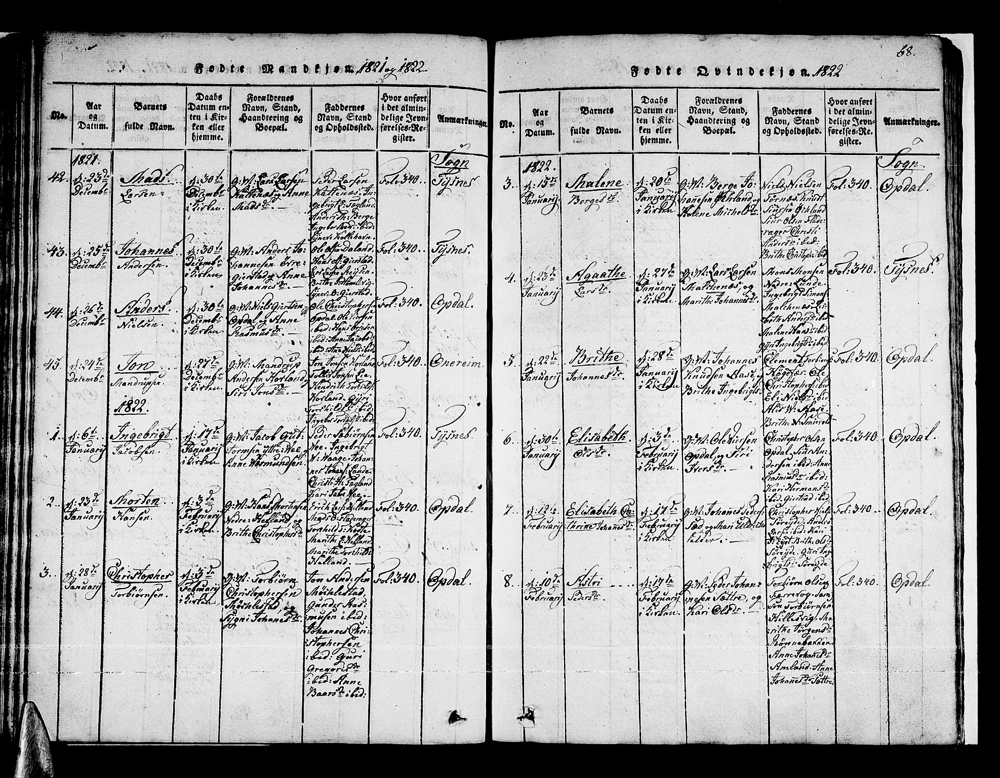 Tysnes sokneprestembete, AV/SAB-A-78601/H/Haa: Parish register (official) no. A 7, 1816-1826, p. 68