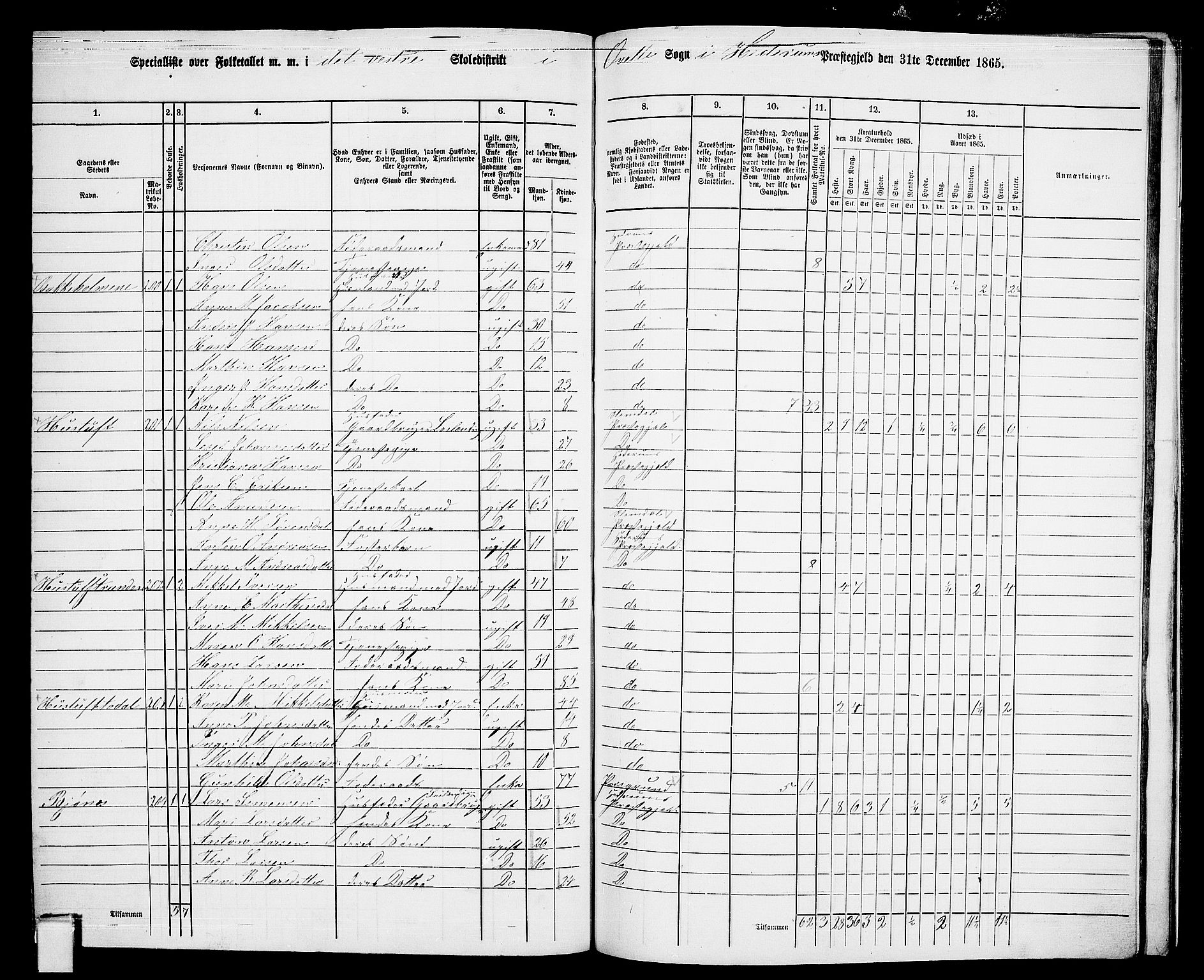 RA, 1865 census for Hedrum, 1865, p. 177