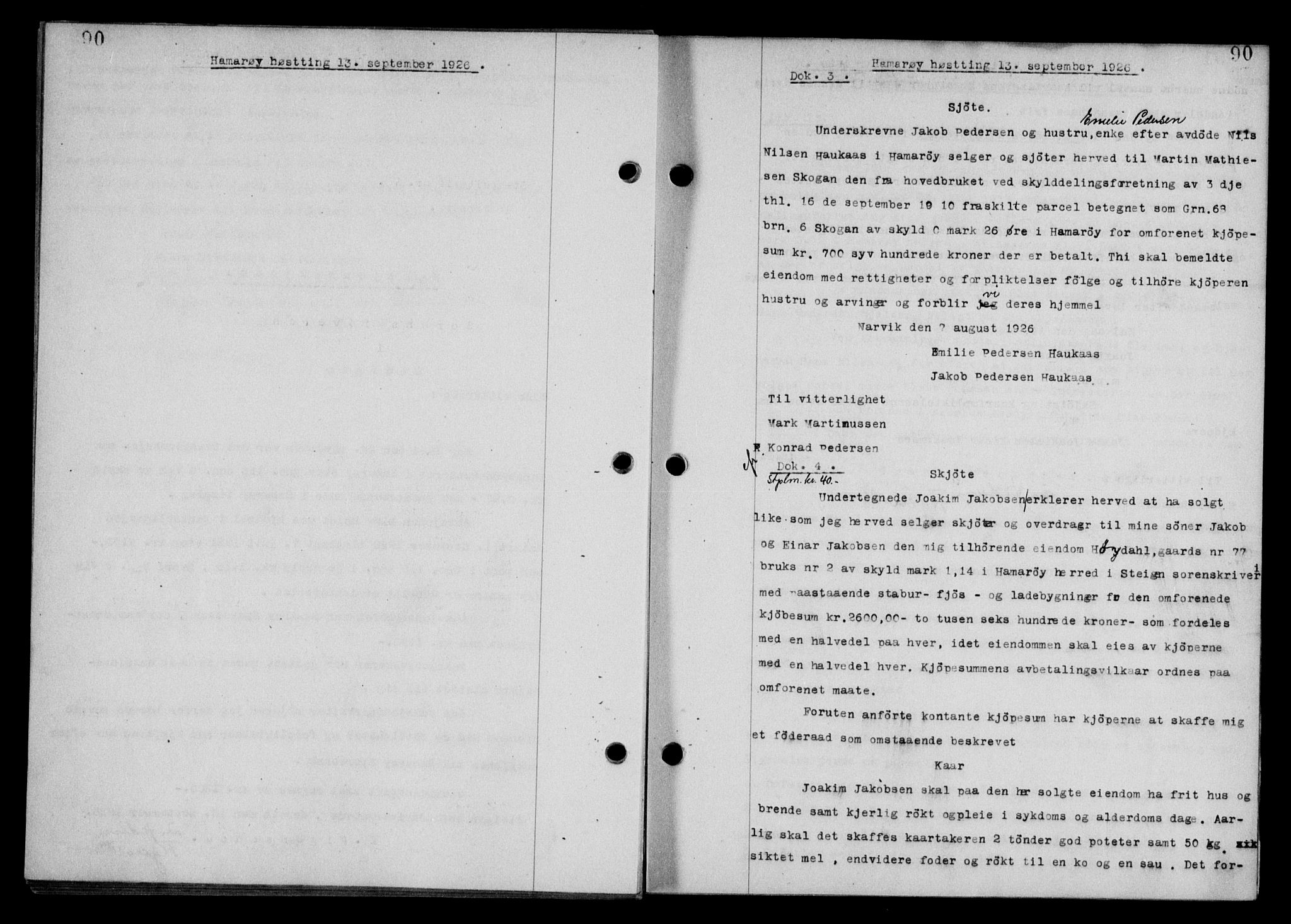 Steigen og Ofoten sorenskriveri, SAT/A-0030/1/2/2C/L0014: Mortgage book no. 13 og 15, 1926-1927, Deed date: 13.09.1926