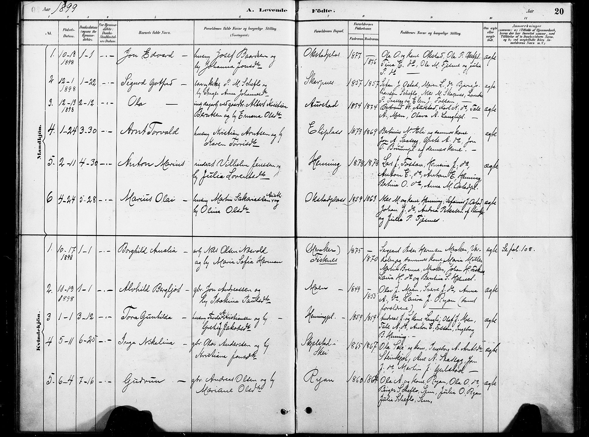 Ministerialprotokoller, klokkerbøker og fødselsregistre - Nord-Trøndelag, SAT/A-1458/738/L0364: Parish register (official) no. 738A01, 1884-1902, p. 20