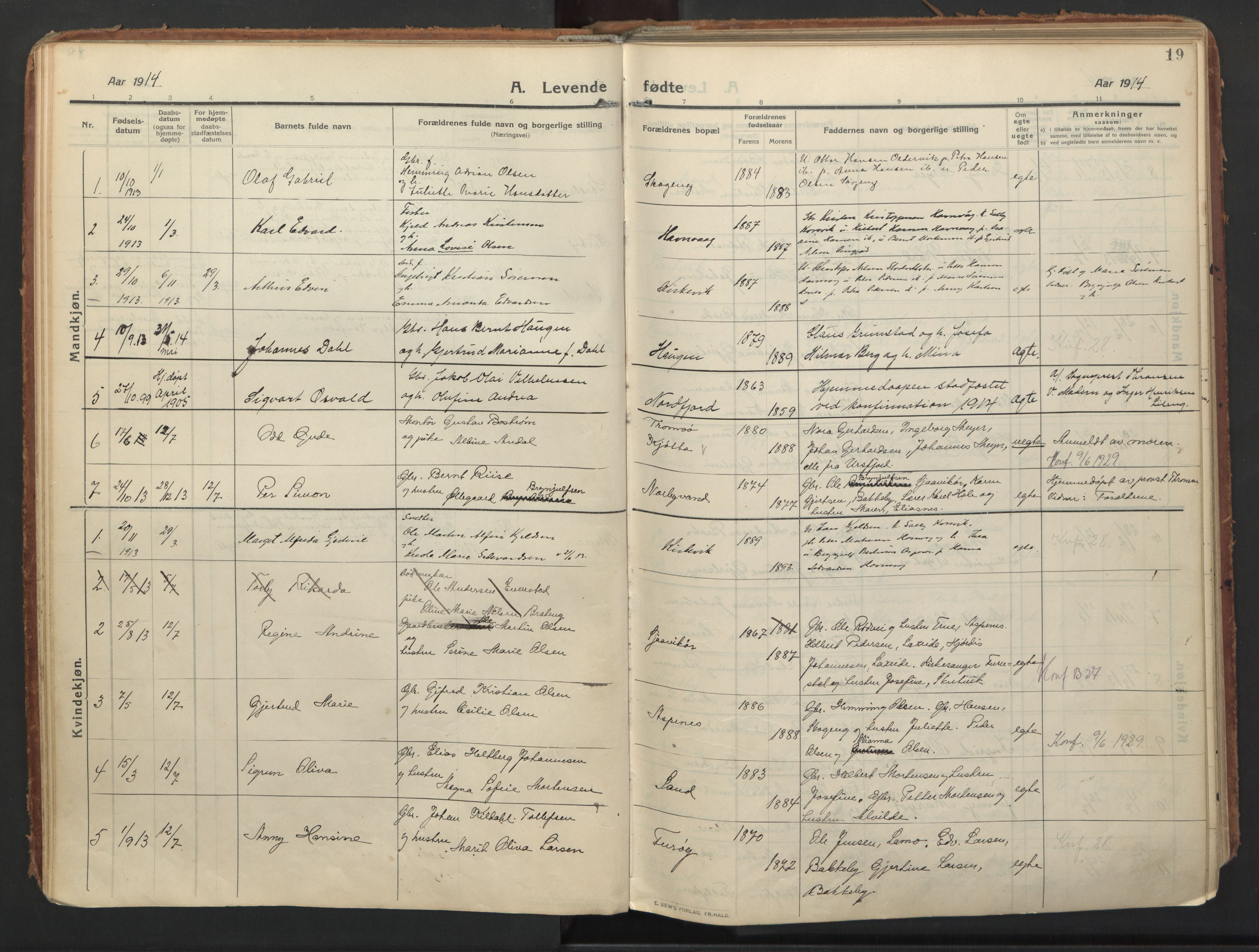 Balsfjord sokneprestembete, AV/SATØ-S-1303/G/Gaa/L0008kirke: Parish register (official) no. 8, 1910-1927, p. 19