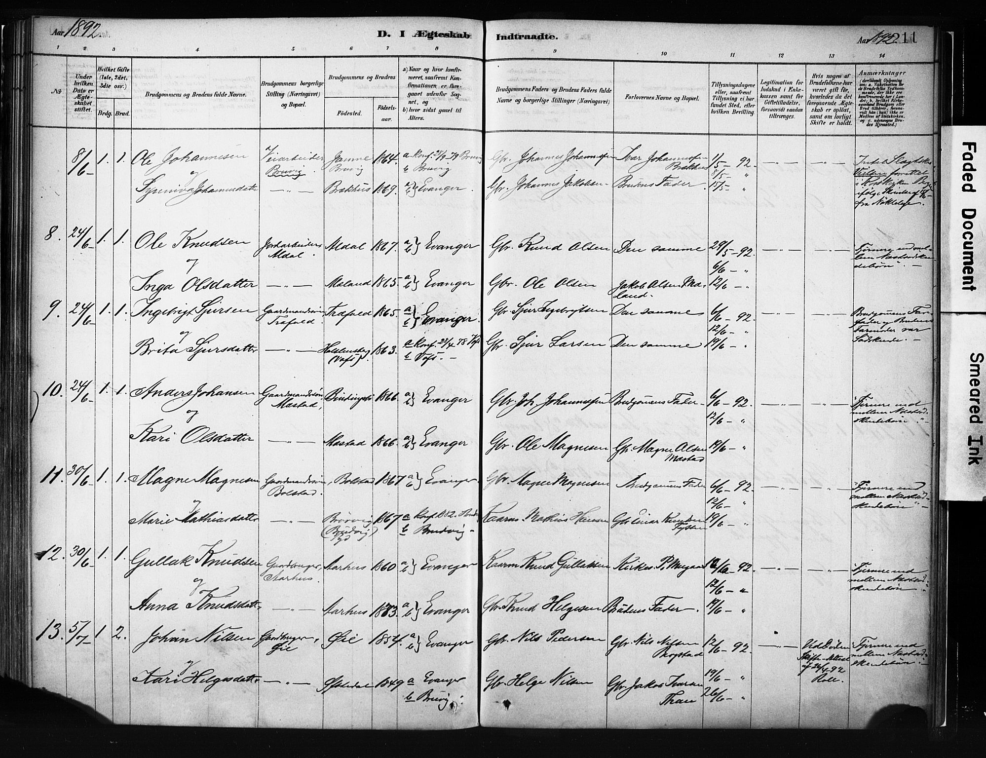 Evanger sokneprestembete, SAB/A-99924: Parish register (official) no. A 1, 1877-1899, p. 211