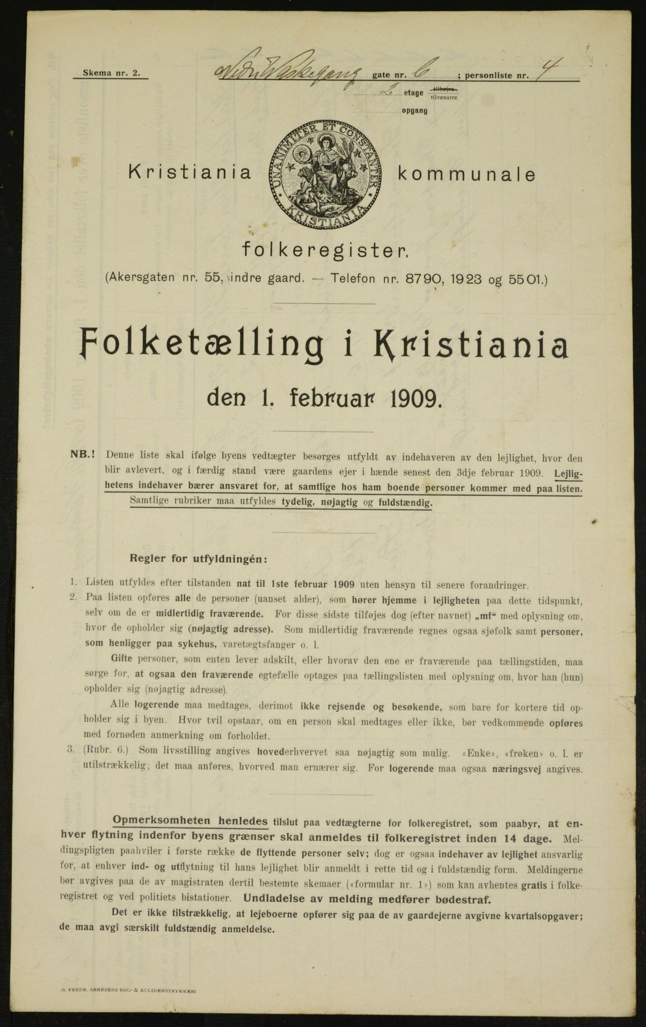 OBA, Municipal Census 1909 for Kristiania, 1909, p. 63047