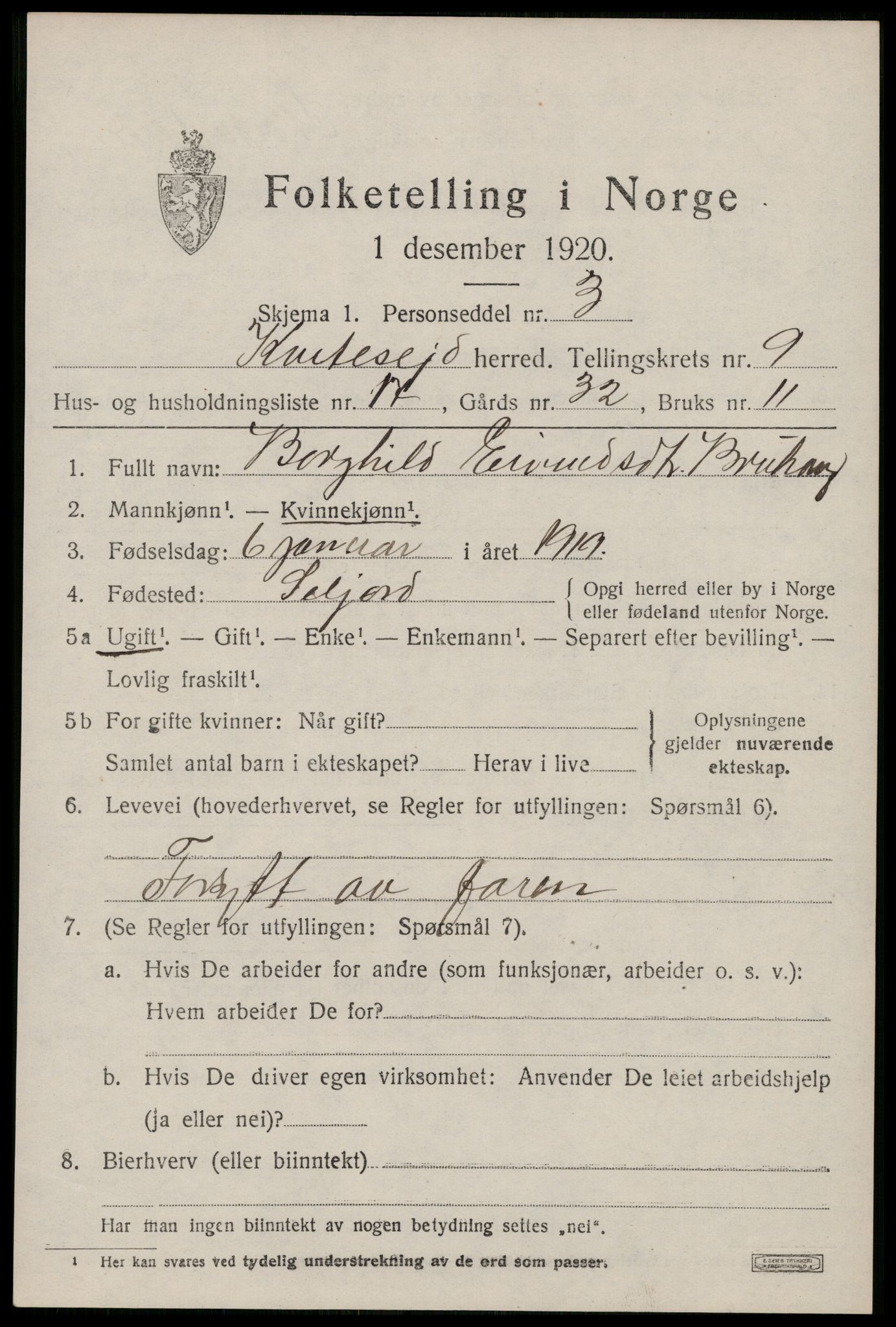 SAKO, 1920 census for Kviteseid, 1920, p. 4365