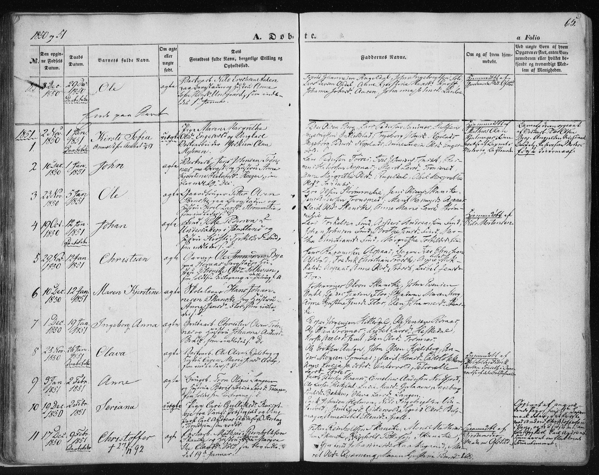 Ministerialprotokoller, klokkerbøker og fødselsregistre - Sør-Trøndelag, SAT/A-1456/681/L0931: Parish register (official) no. 681A09, 1845-1859, p. 65