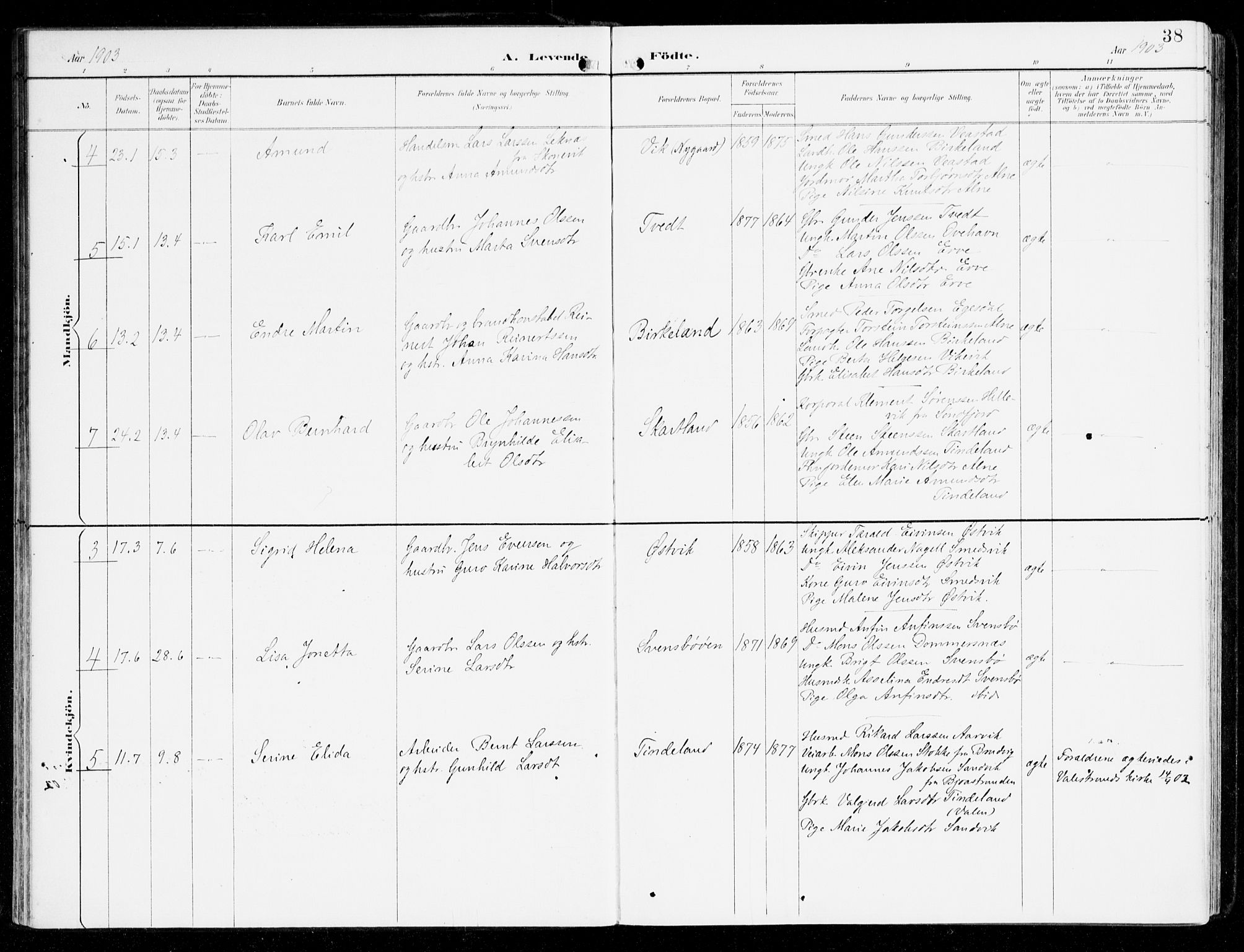 Sveio Sokneprestembete, AV/SAB-A-78501/H/Haa: Parish register (official) no. D 2, 1894-1916, p. 38