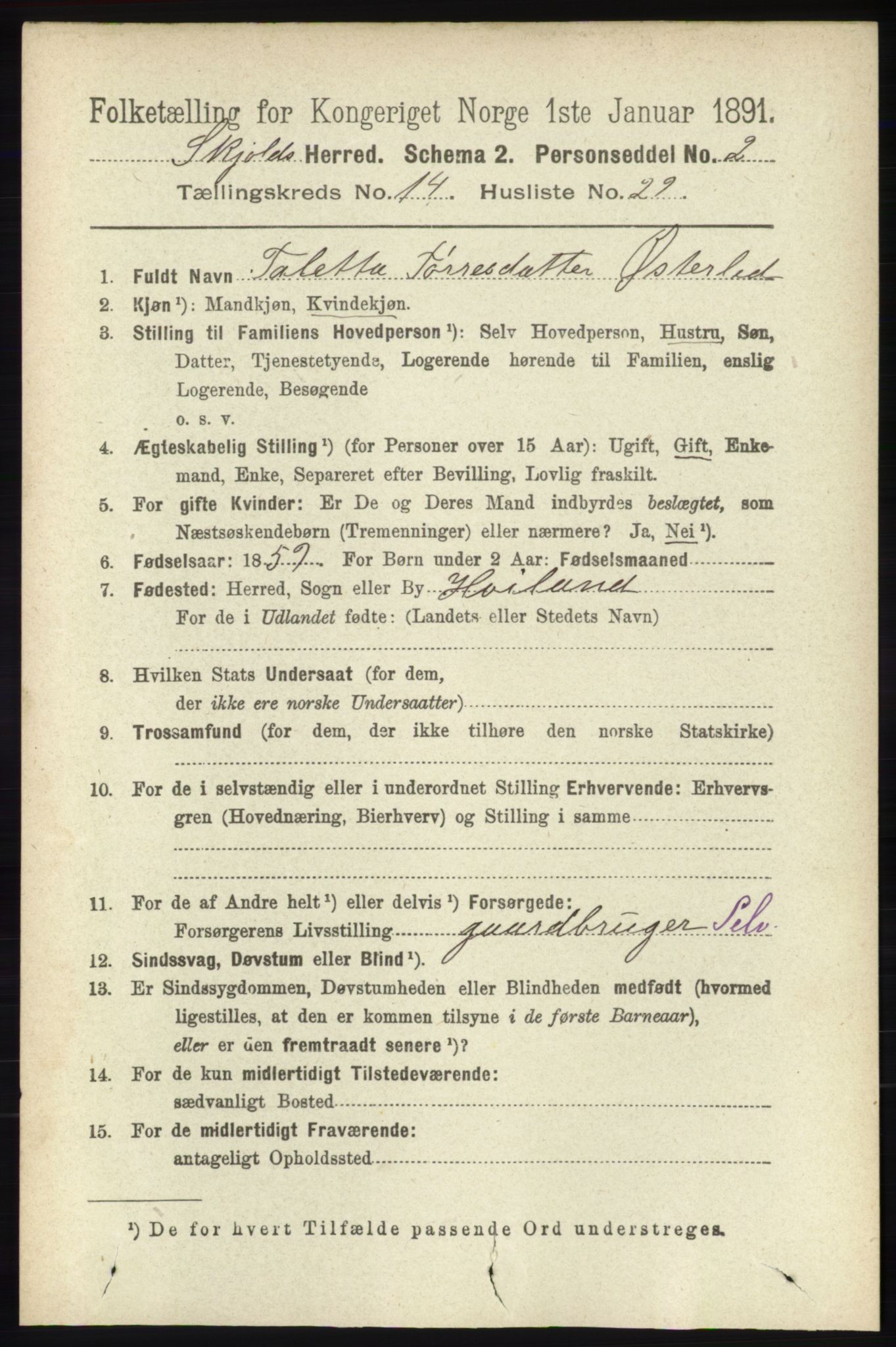 RA, 1891 census for 1154 Skjold, 1891, p. 2724