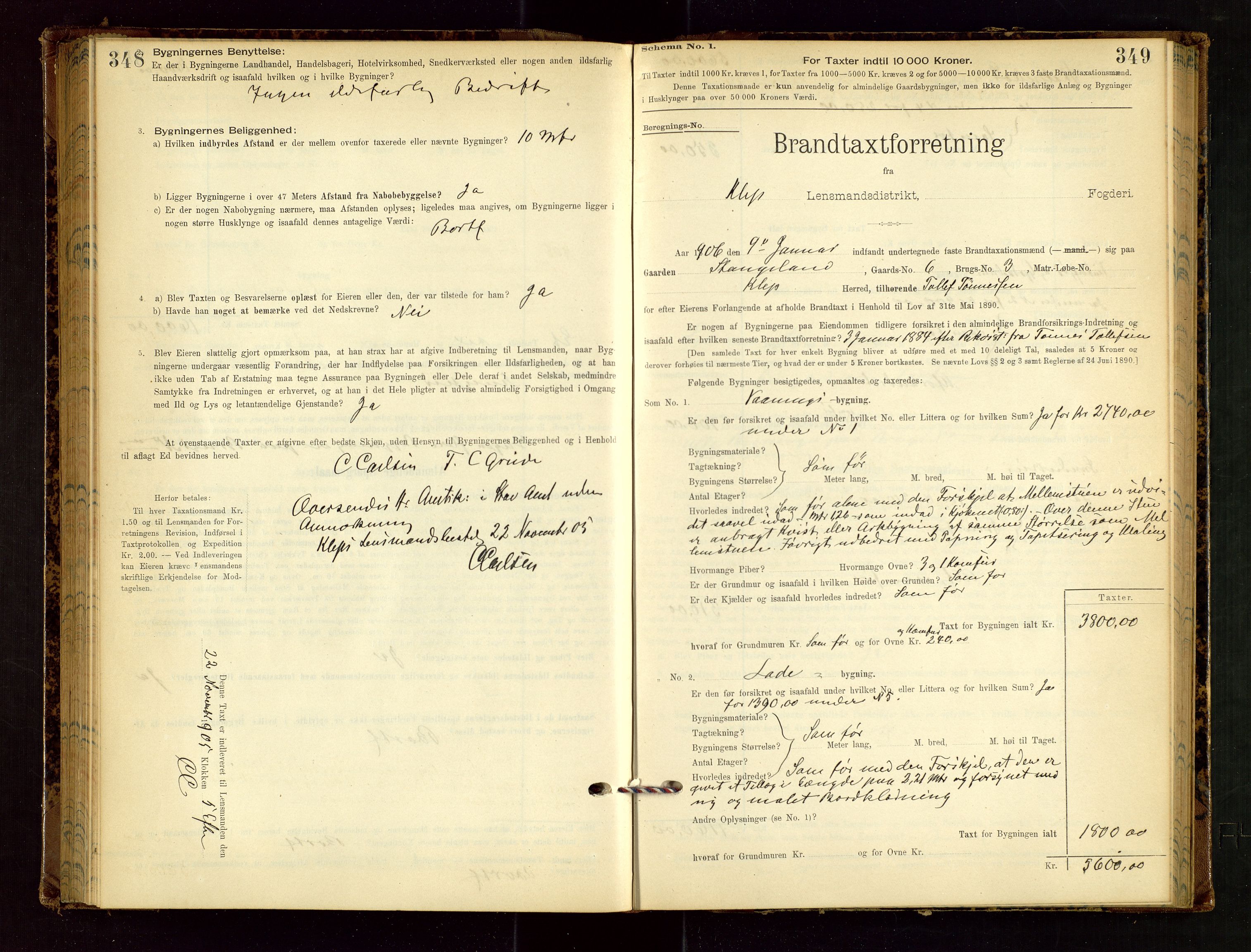 Klepp lensmannskontor, SAST/A-100163/Goc/L0002: "Brandtaxationsprotokol" m/register, 1898-1902, p. 348-349