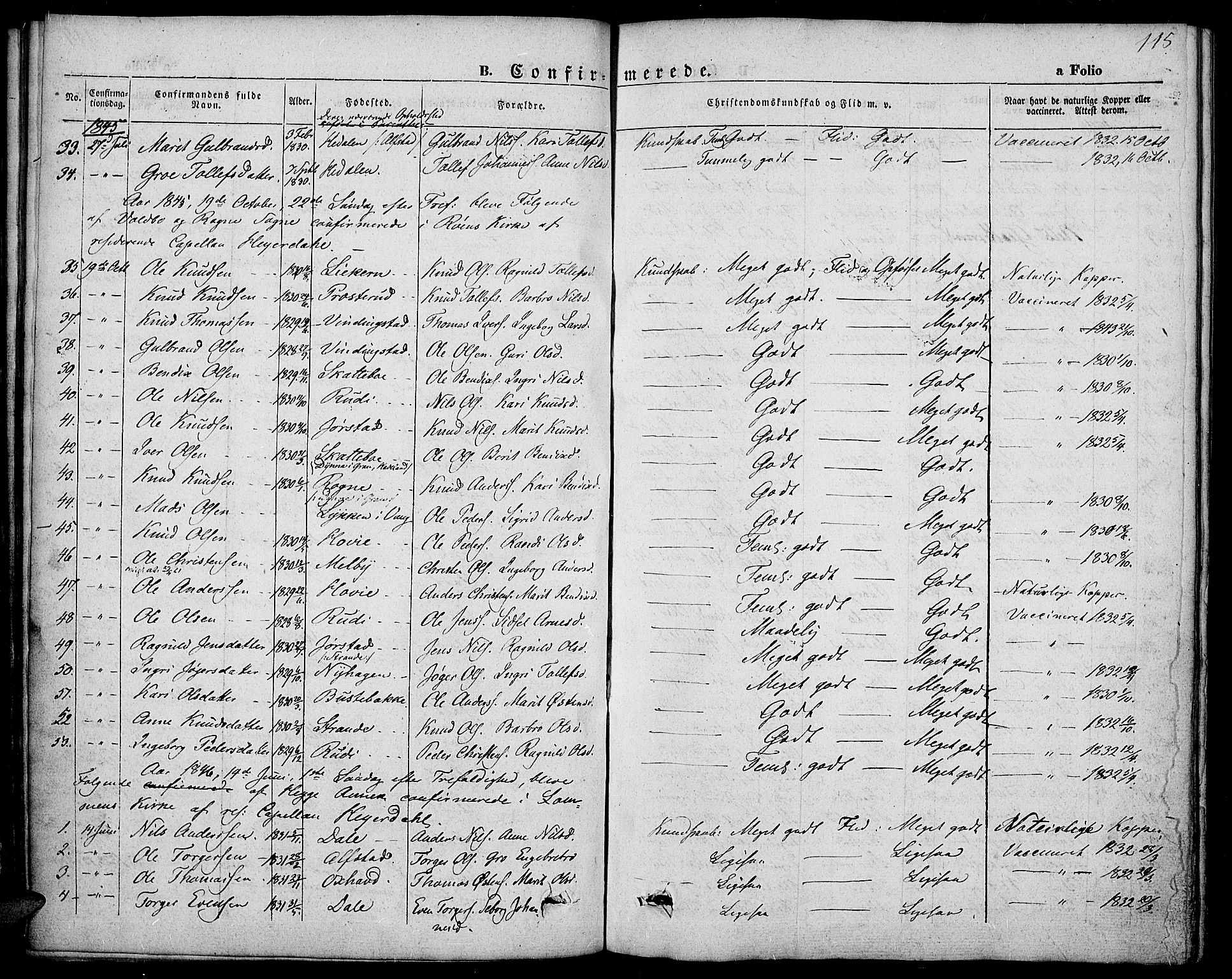 Slidre prestekontor, SAH/PREST-134/H/Ha/Haa/L0004: Parish register (official) no. 4, 1831-1848, p. 115