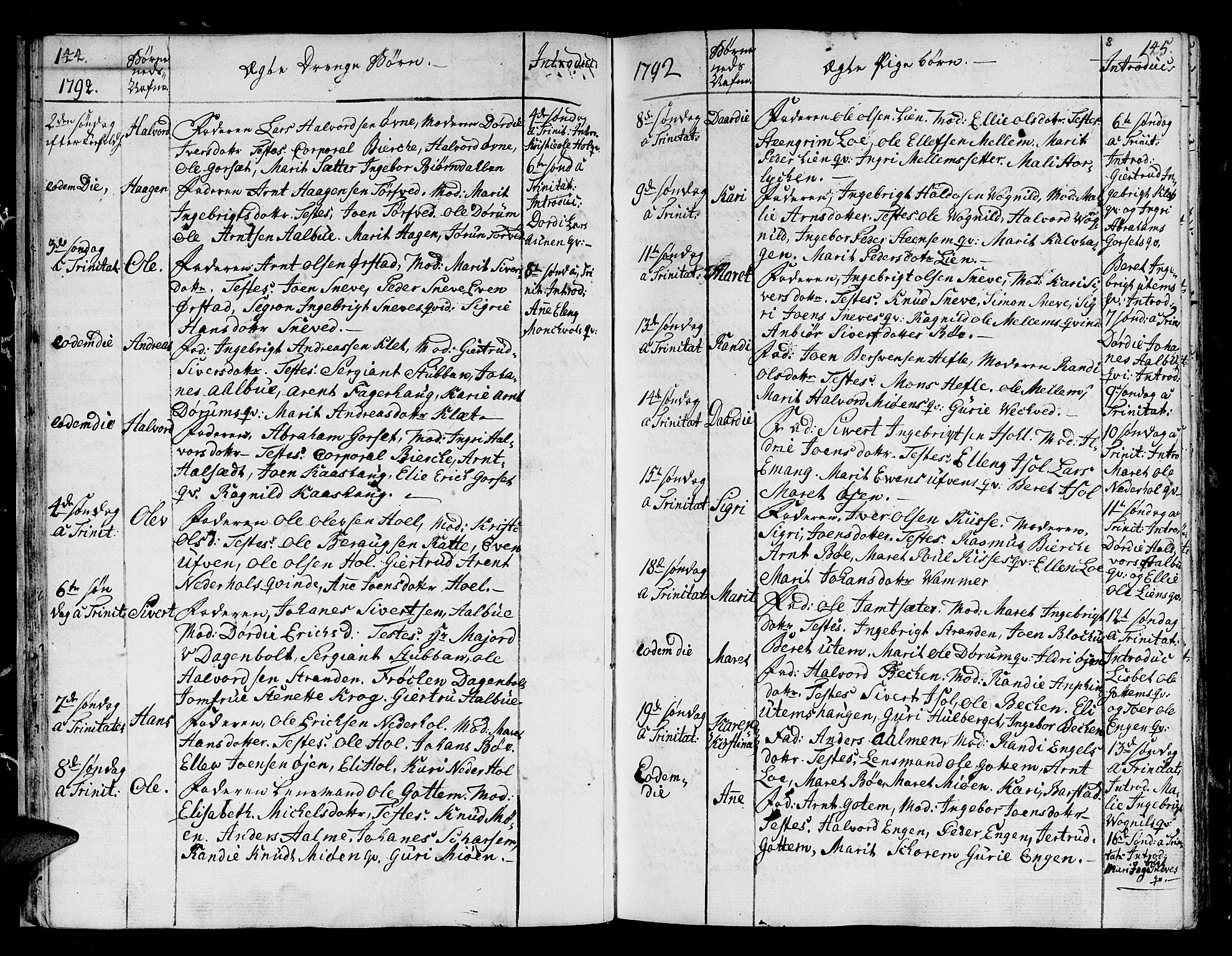 Ministerialprotokoller, klokkerbøker og fødselsregistre - Sør-Trøndelag, SAT/A-1456/678/L0893: Parish register (official) no. 678A03, 1792-1805, p. 144-145