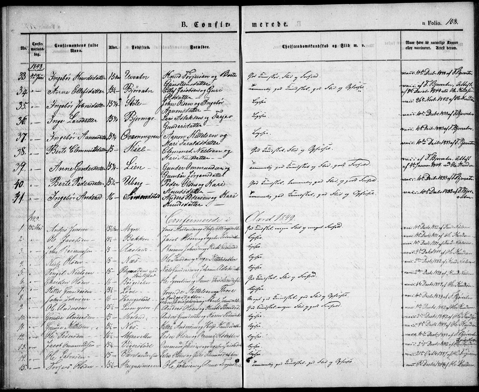 Gjerstad sokneprestkontor, AV/SAK-1111-0014/F/Fa/Fab/L0002: Parish register (official) no. A 2, 1835-1852, p. 108