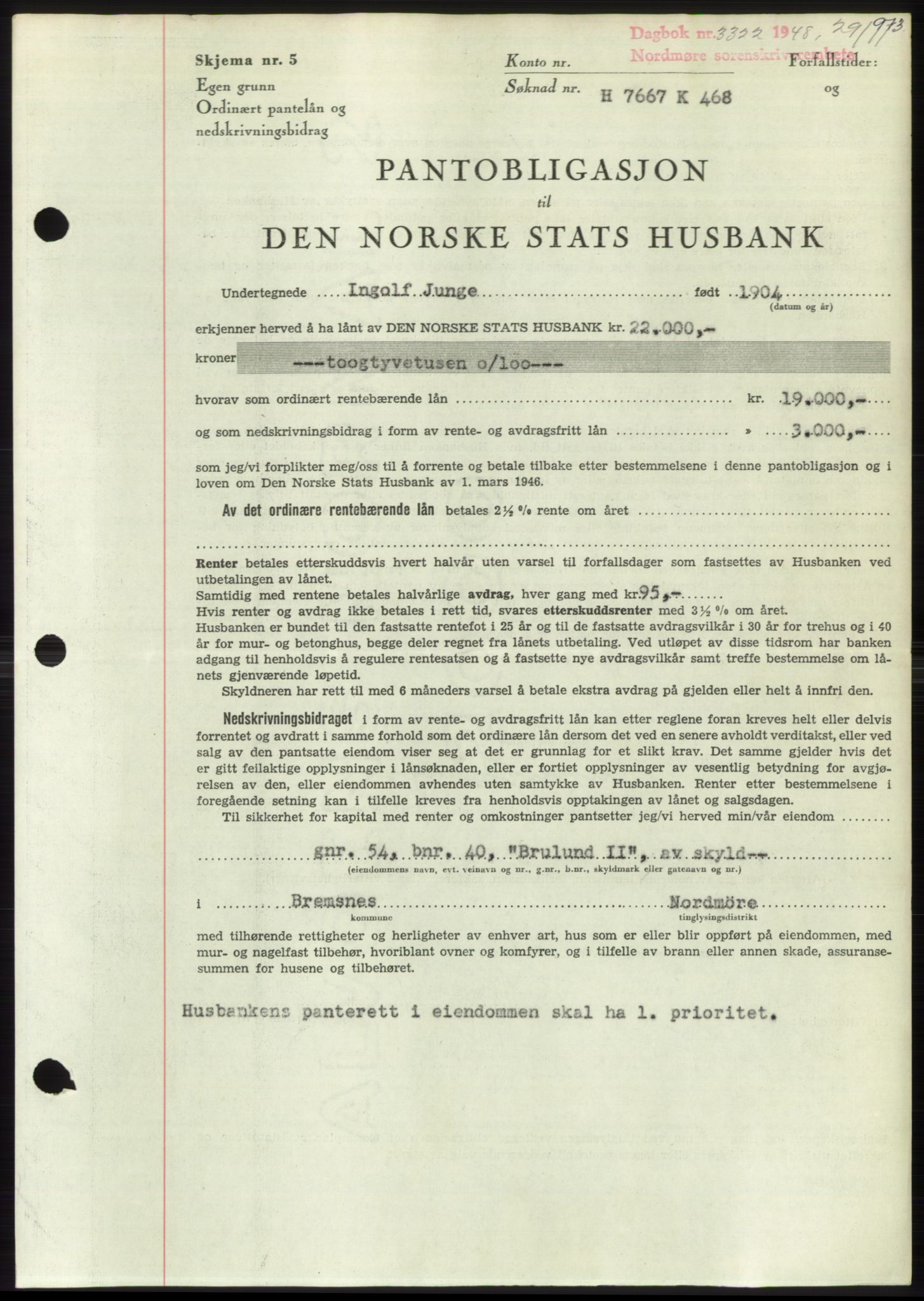 Nordmøre sorenskriveri, AV/SAT-A-4132/1/2/2Ca: Mortgage book no. B100, 1948-1949, Diary no: : 3322/1948