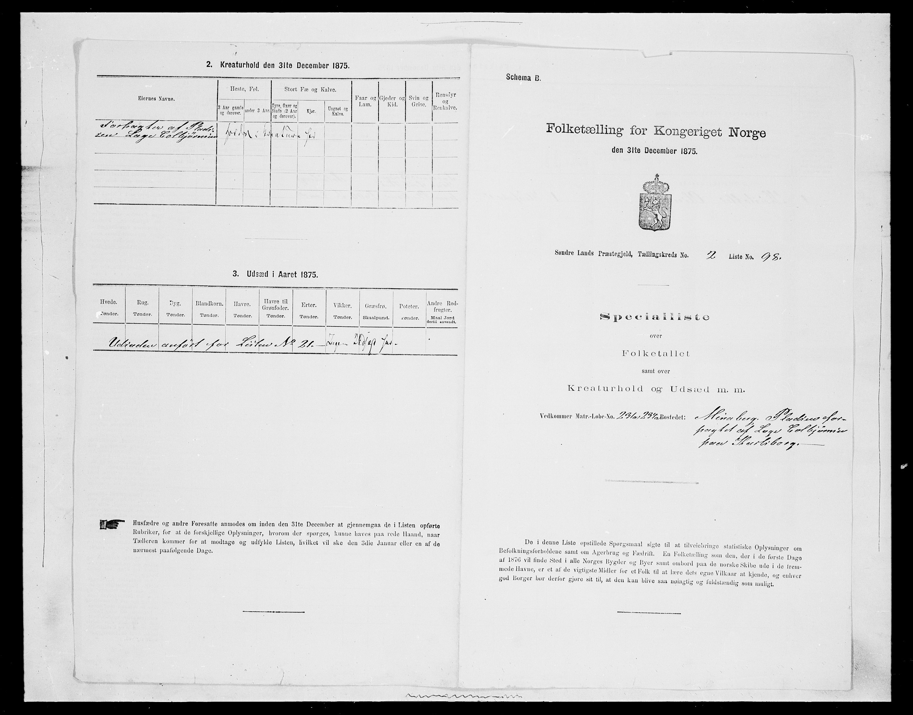 SAH, 1875 census for 0536P Søndre Land, 1875, p. 448