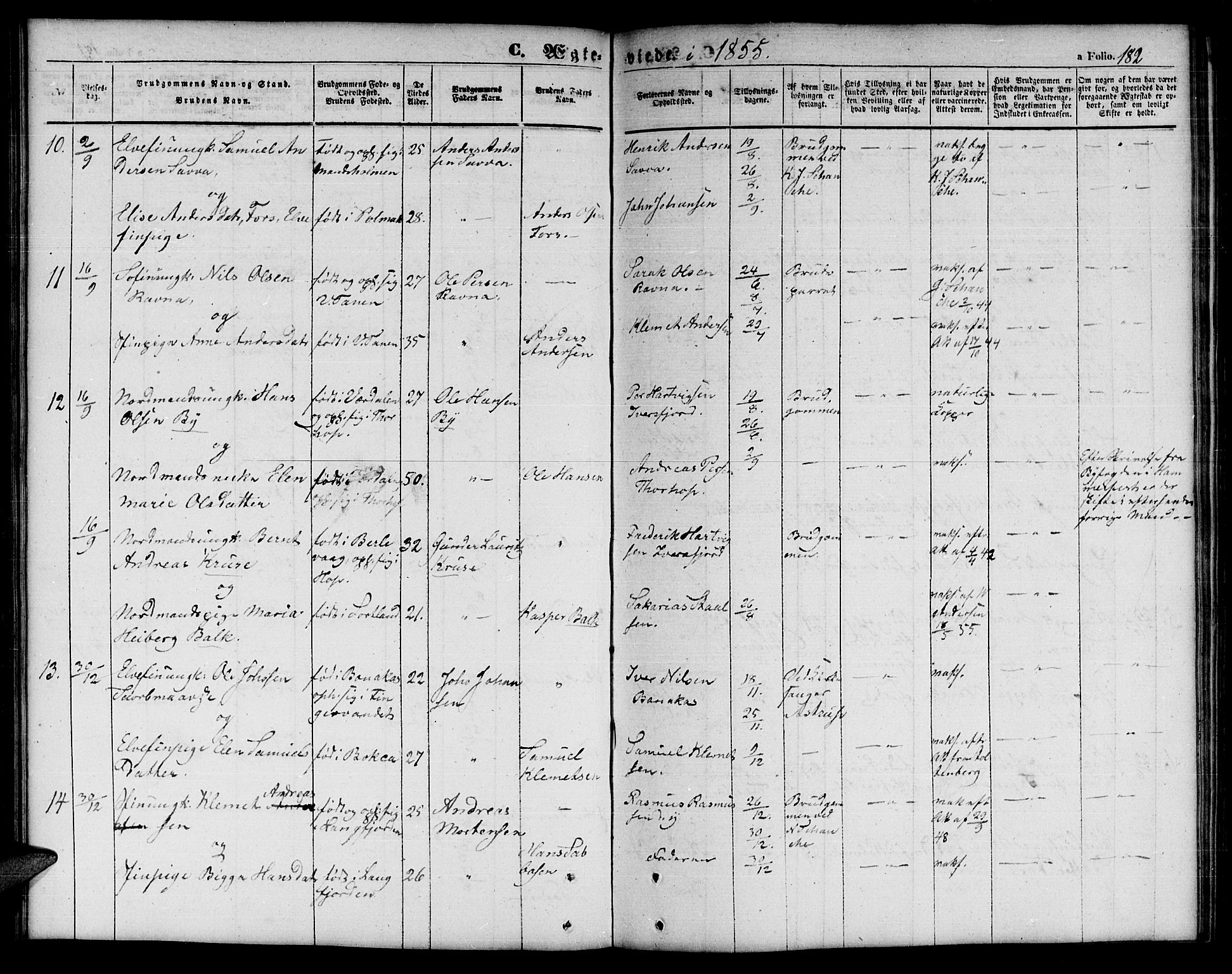 Tana sokneprestkontor, AV/SATØ-S-1334/H/Hb/L0001klokker: Parish register (copy) no. 1 /1, 1853-1867, p. 182