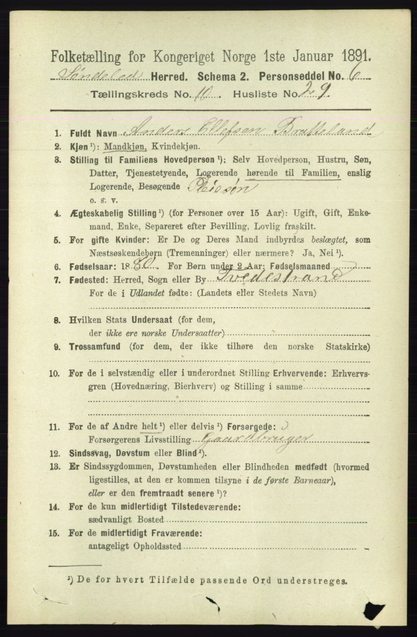 RA, 1891 census for 0913 Søndeled, 1891, p. 3231