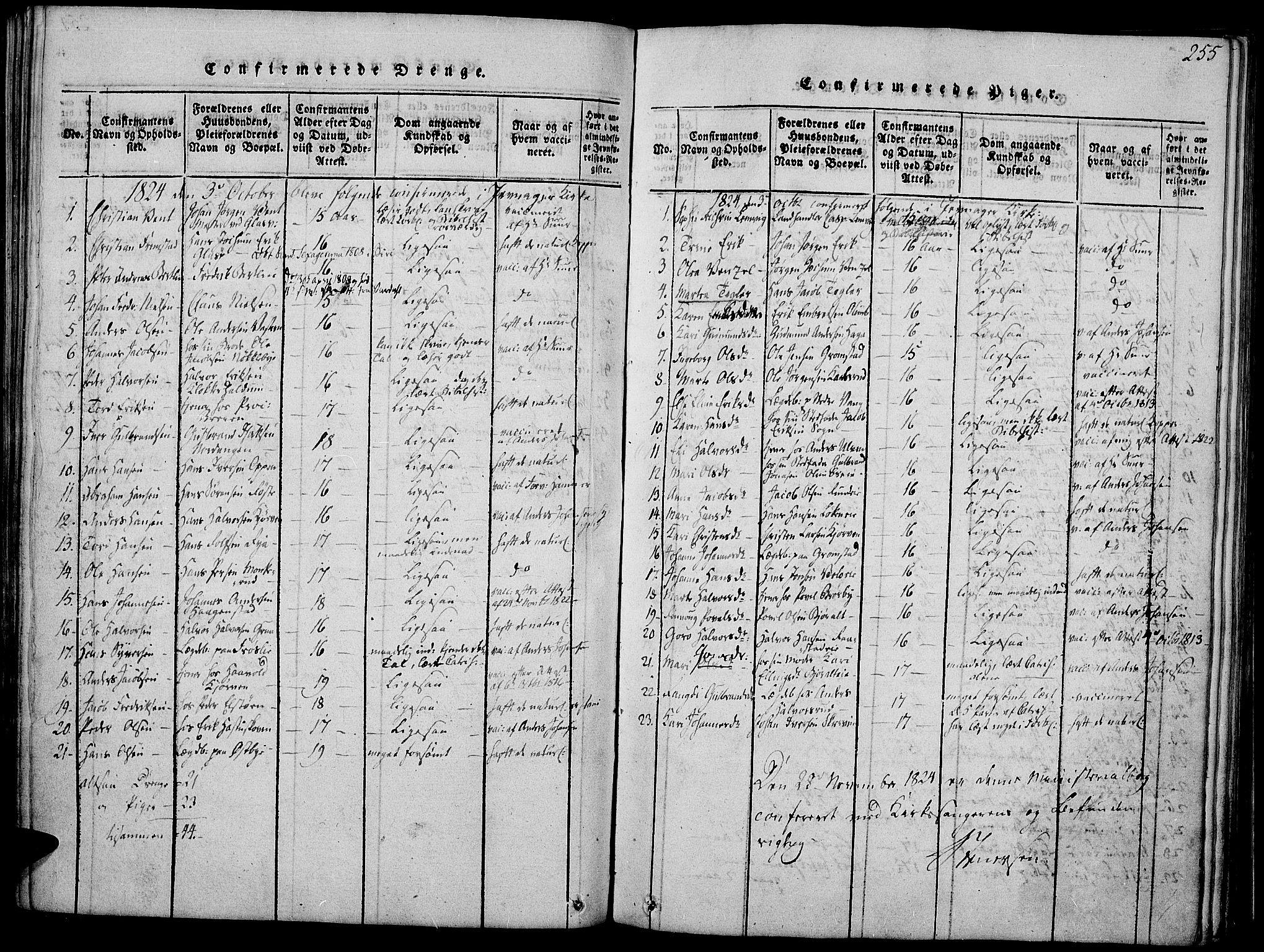 Jevnaker prestekontor, SAH/PREST-116/H/Ha/Haa/L0005: Parish register (official) no. 5, 1815-1837, p. 255