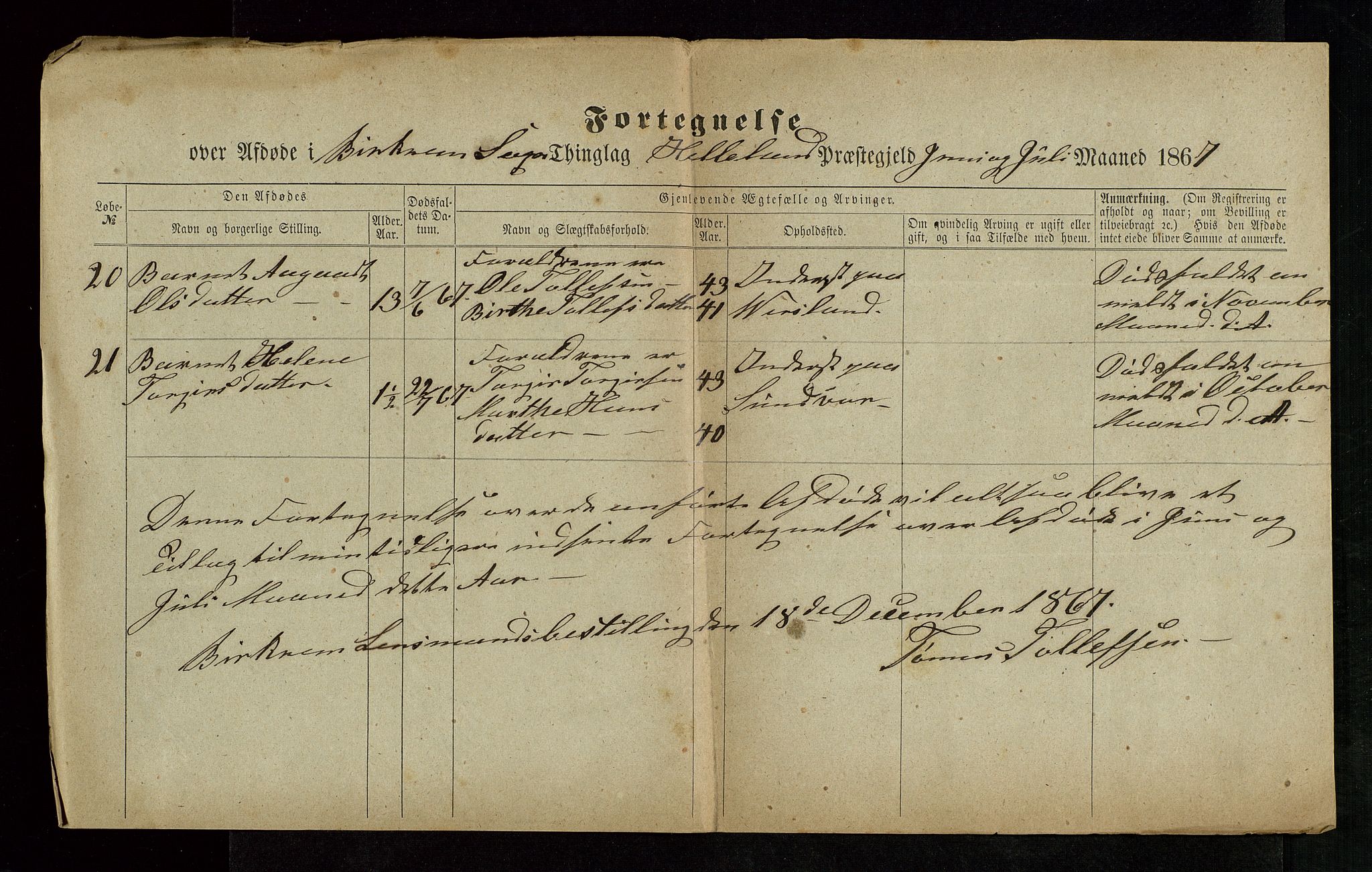 Jæren og Dalane sorenskriveri, AV/SAST-A-100306/5/52AB/L0004: DØDSFALL-LISTER DALANE, 1865-1868, p. 35