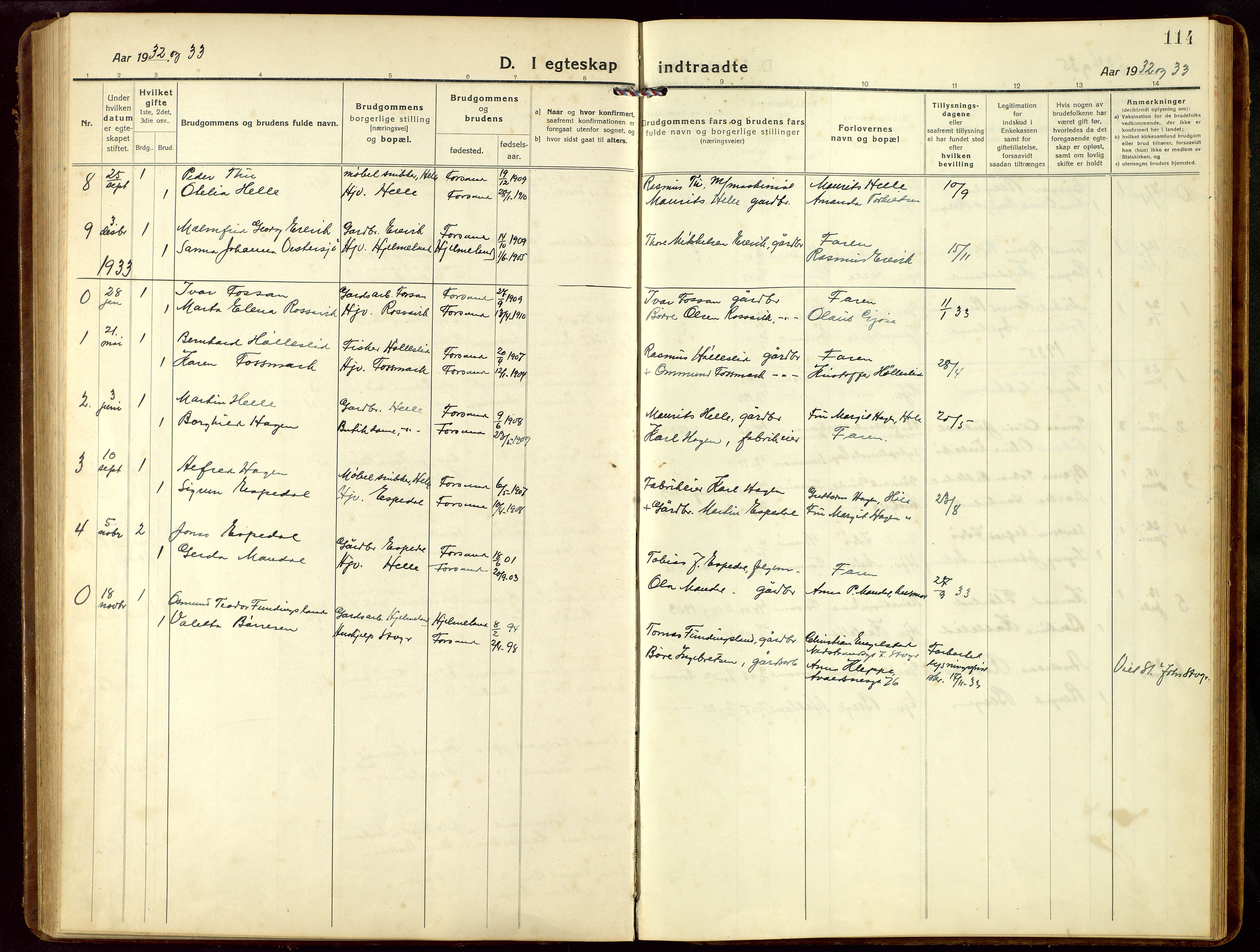 Høgsfjord sokneprestkontor, SAST/A-101624/H/Ha/Hab/L0005: Parish register (copy) no. B 5, 1920-1957, p. 114