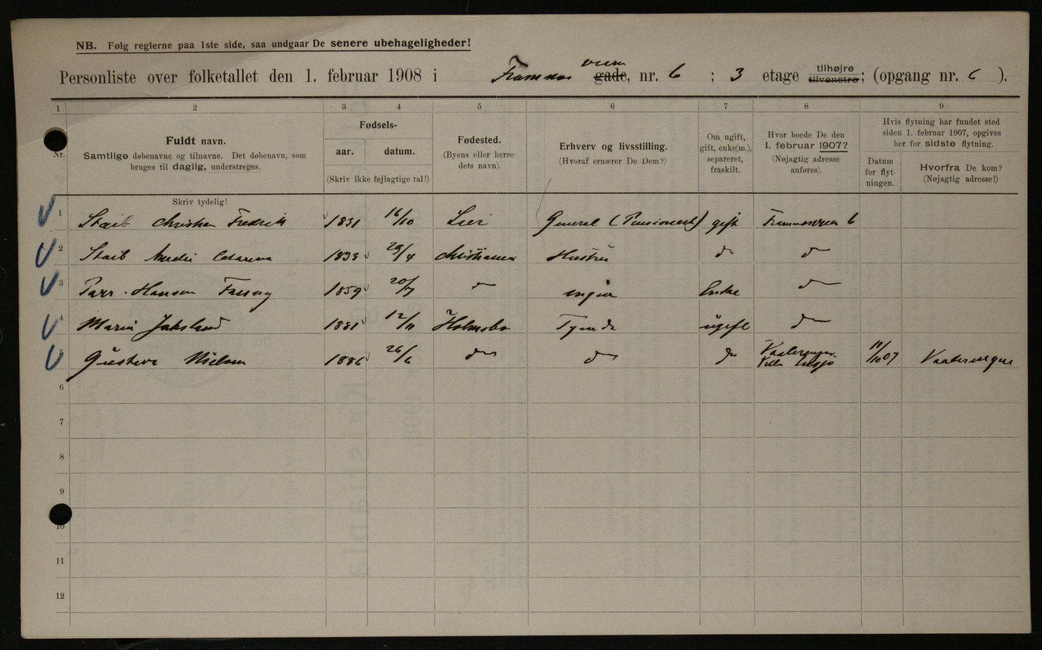 OBA, Municipal Census 1908 for Kristiania, 1908, p. 22998