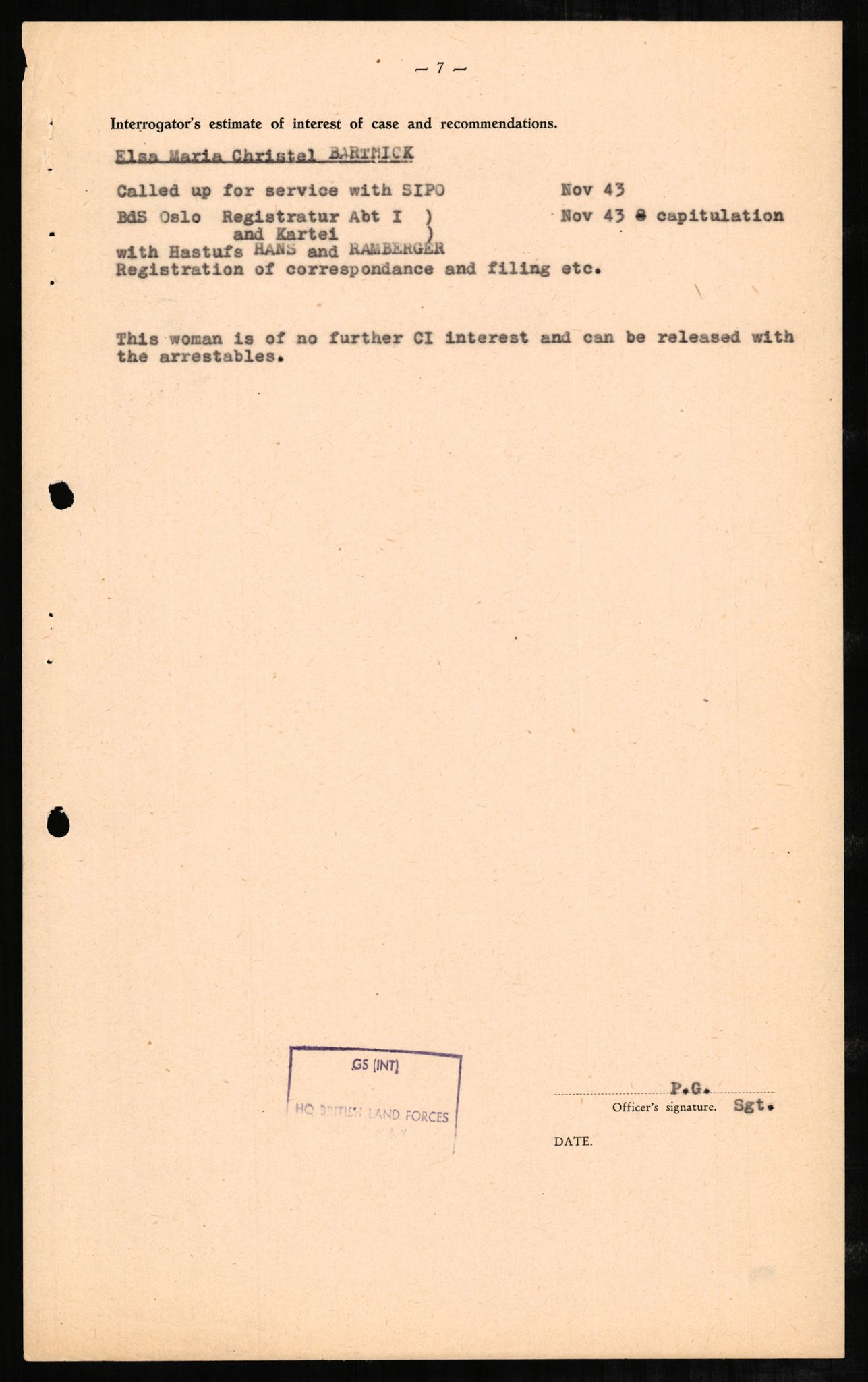 Forsvaret, Forsvarets overkommando II, RA/RAFA-3915/D/Db/L0002: CI Questionaires. Tyske okkupasjonsstyrker i Norge. Tyskere., 1945-1946, p. 180