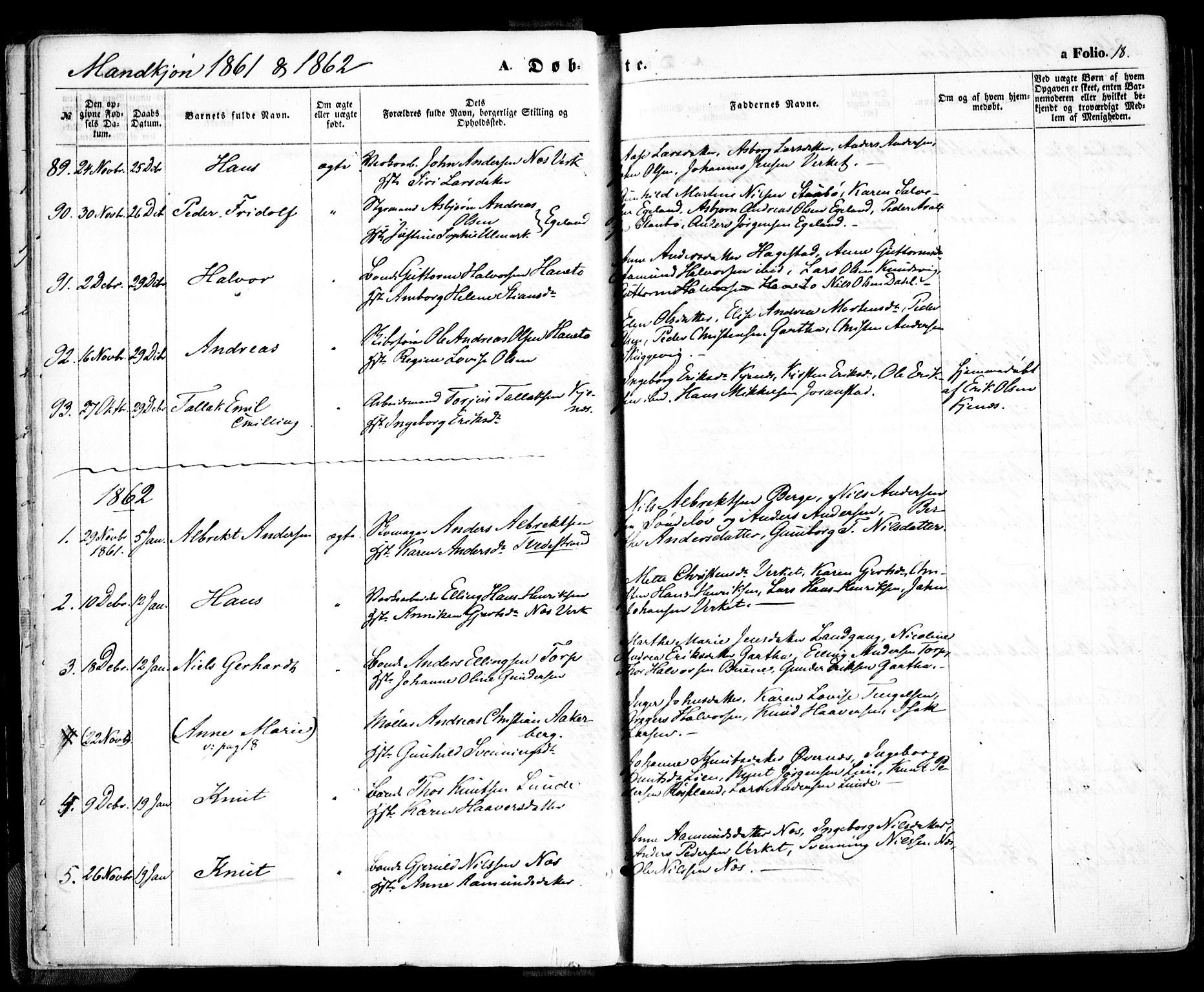 Holt sokneprestkontor, AV/SAK-1111-0021/F/Fa/L0009: Parish register (official) no. A 9, 1861-1871, p. 18