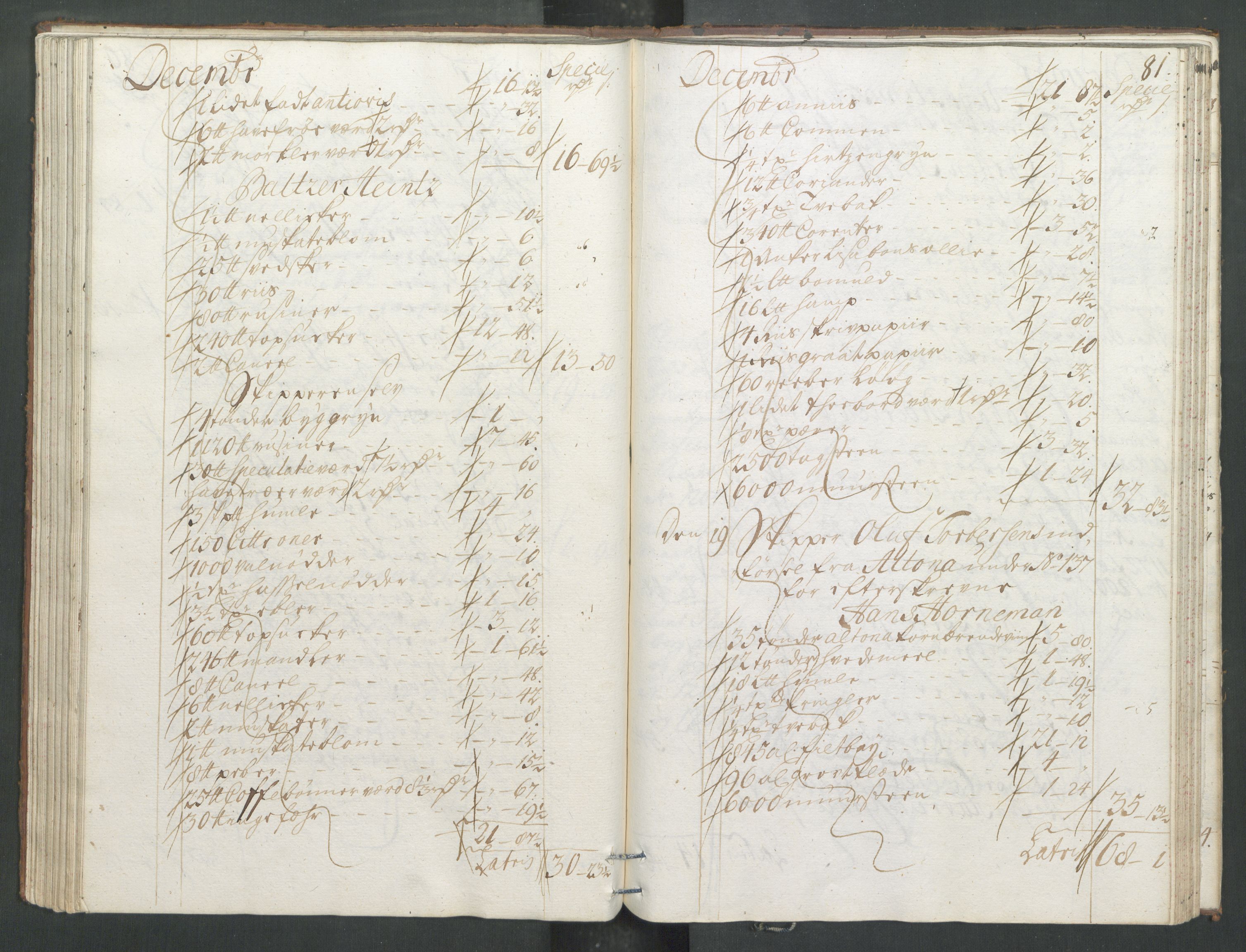 Generaltollkammeret, tollregnskaper, RA/EA-5490/R33/L0013/0001: Tollregnskaper Trondheim A / Inngående tollbok, 1731, p. 80b-81a